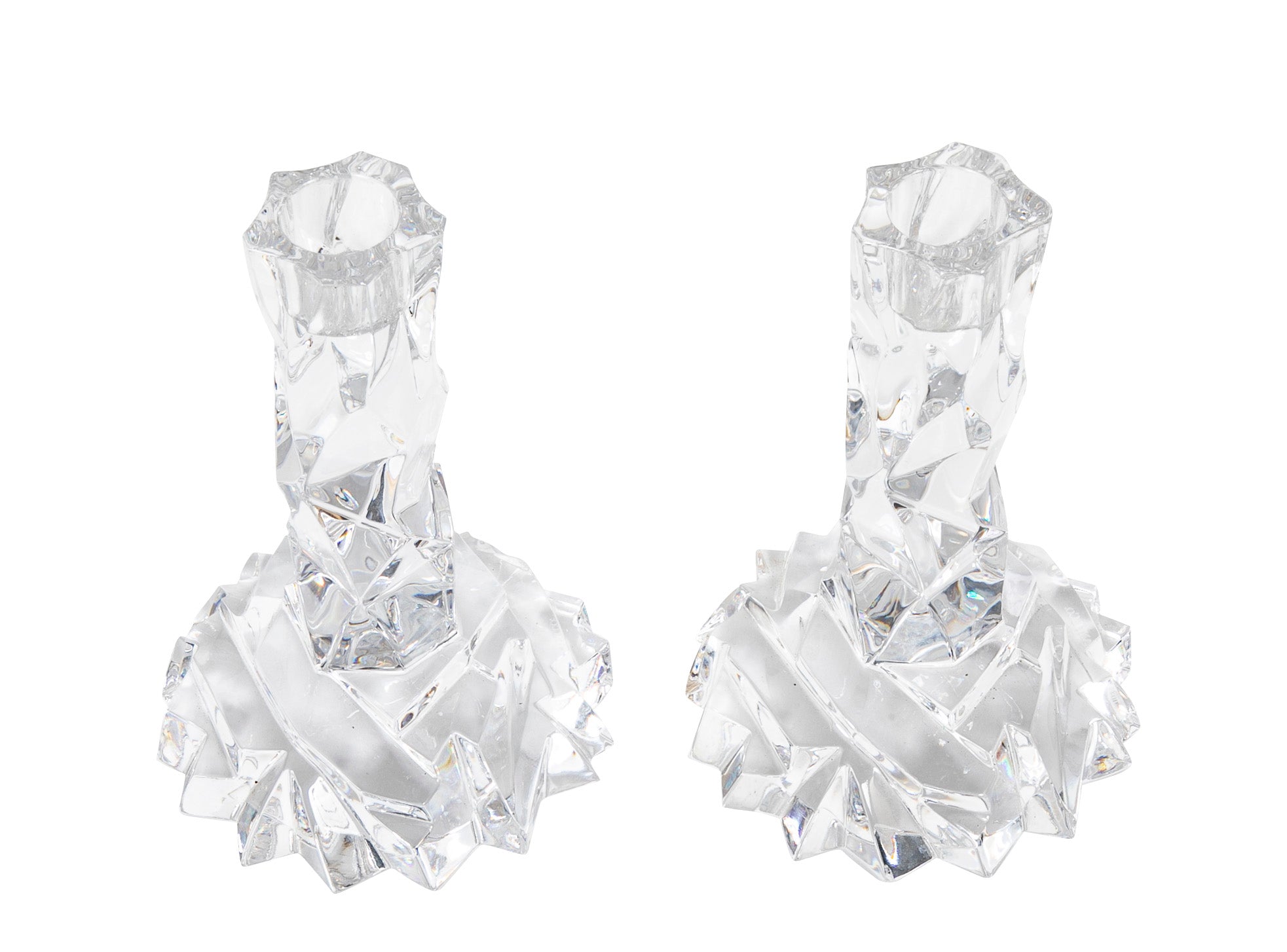 Pair of Tiffany "Rock Cut" Crystal Candlesticks