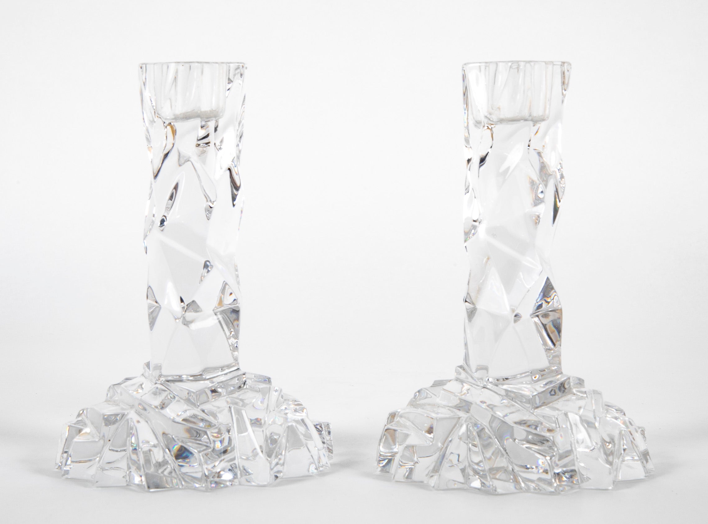 Pair of Tiffany "Rock Cut" Crystal Candlesticks
