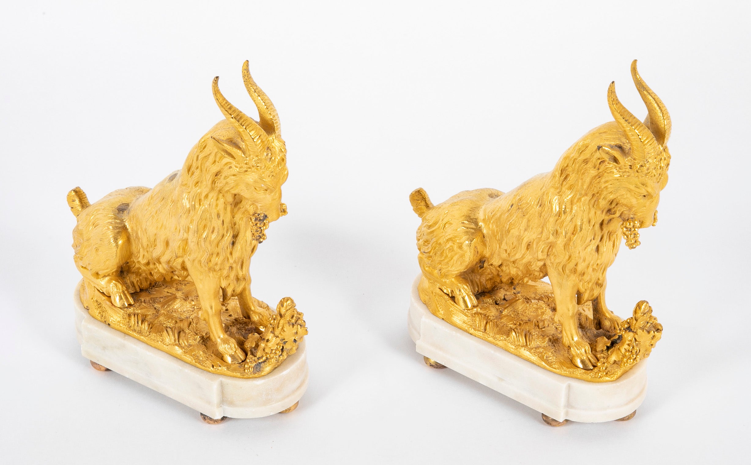 Early 19th Century Pair of Ormolu Goats on Marble Bases
