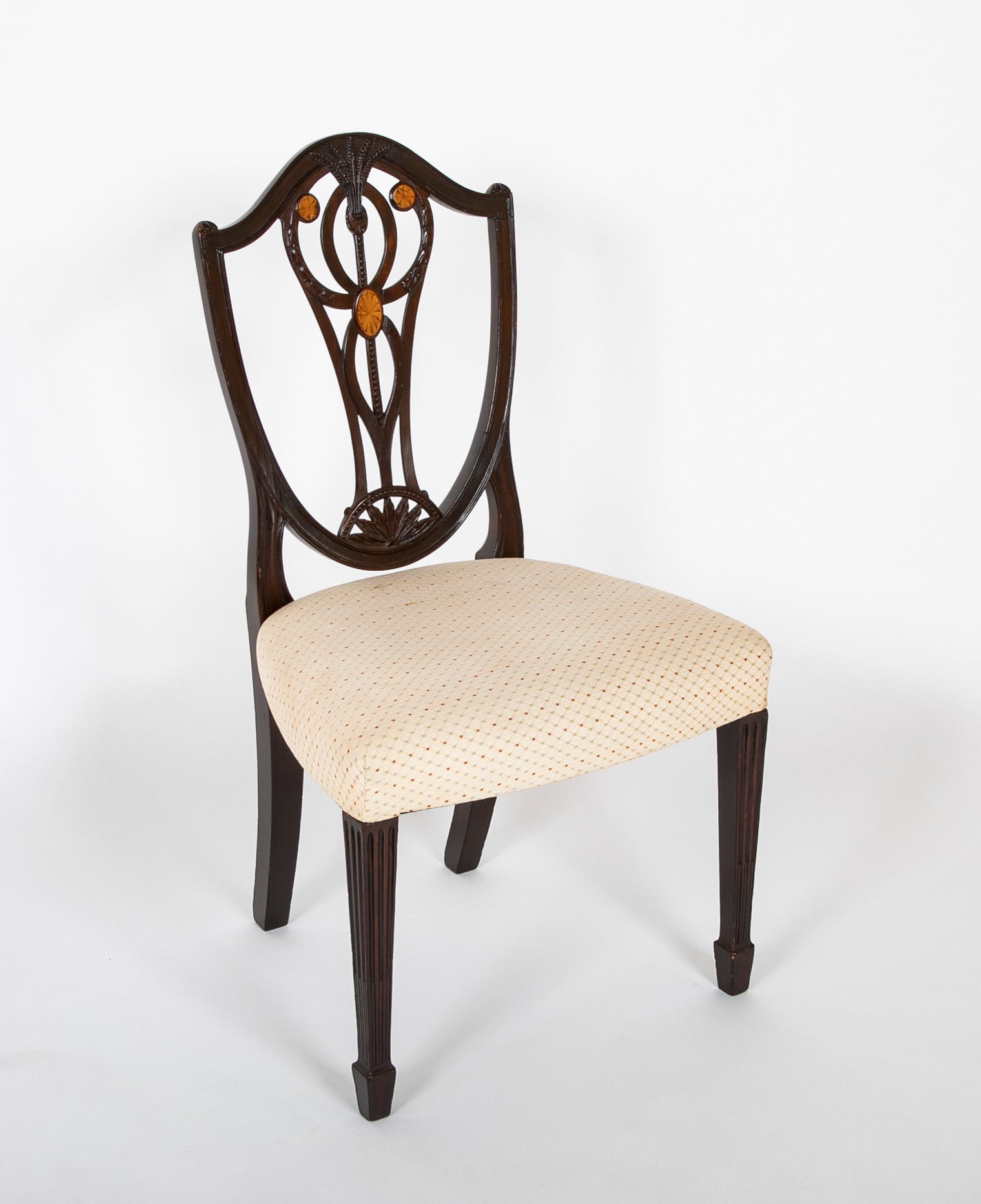 Set of 10 George III Period Shield Back Dining Chairs with Rare Inlay