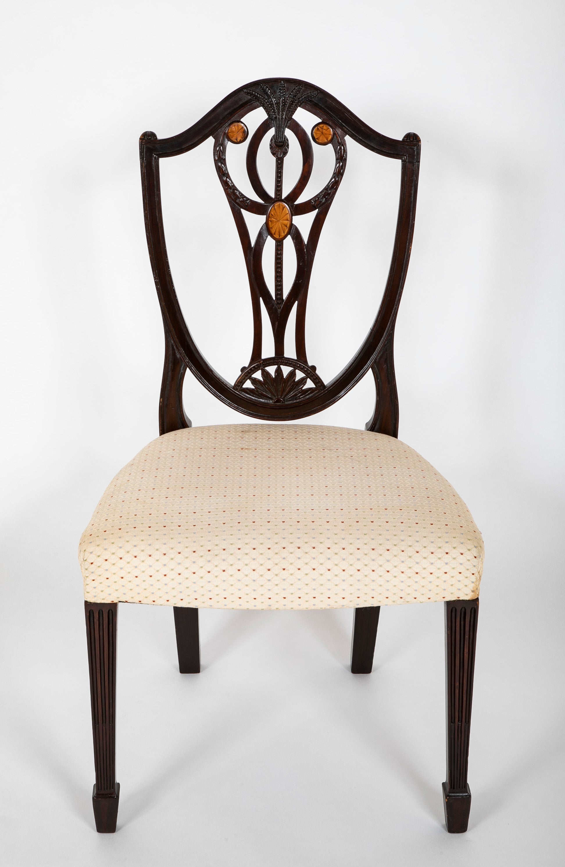 Set of 10 George III Period Shield Back Dining Chairs with Rare Inlay