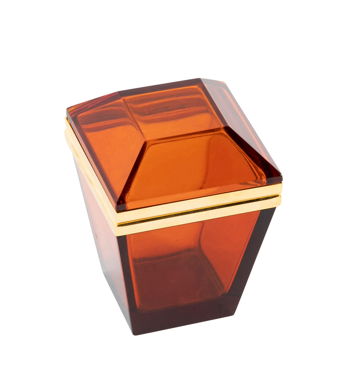 Amber Colored Mid-Century Glass Box of Trapezoid Shape