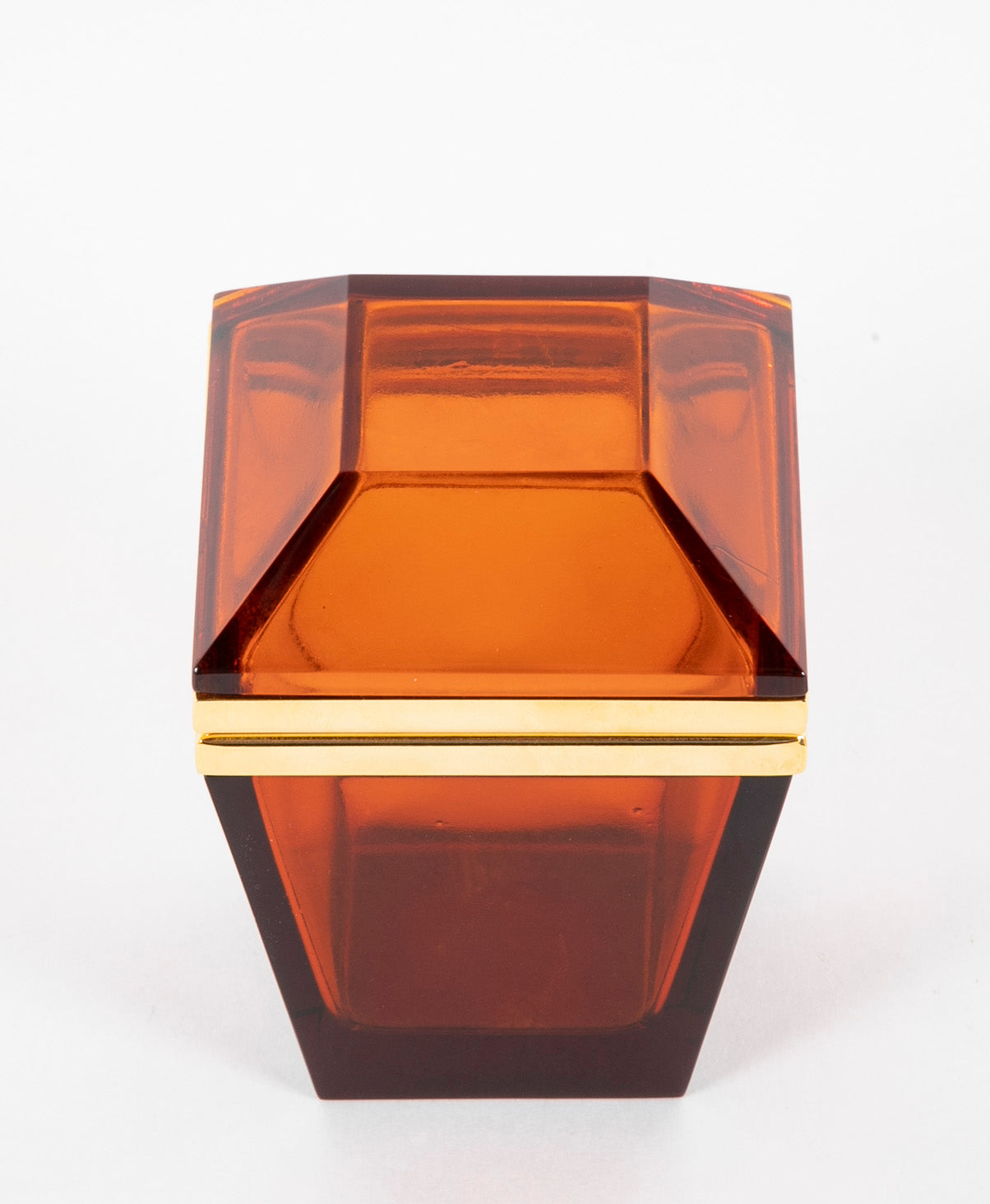 Amber Colored Mid-Century Glass Box of Trapezoid Shape