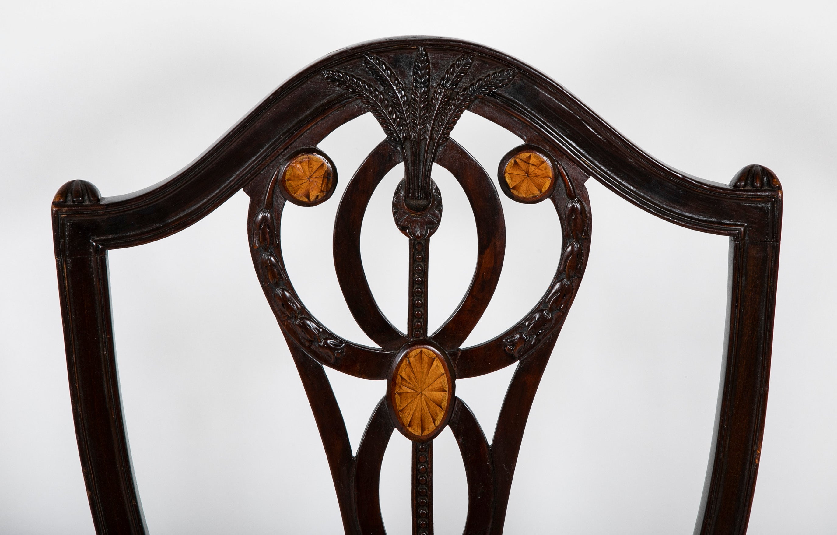 Set of 10 George III Period Shield Back Dining Chairs with Rare Inlay