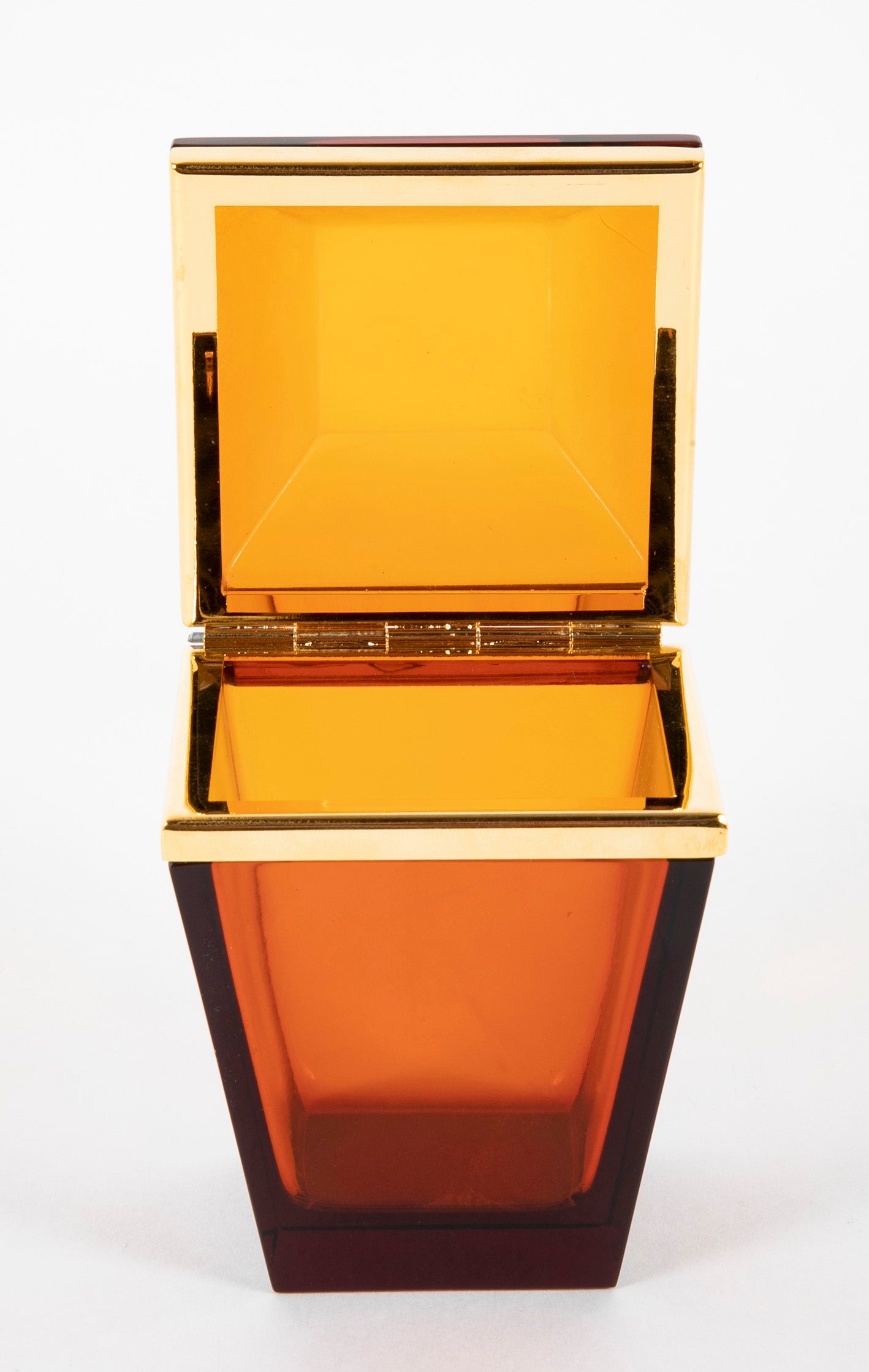 Amber Colored Mid-Century Glass Box of Trapezoid Shape