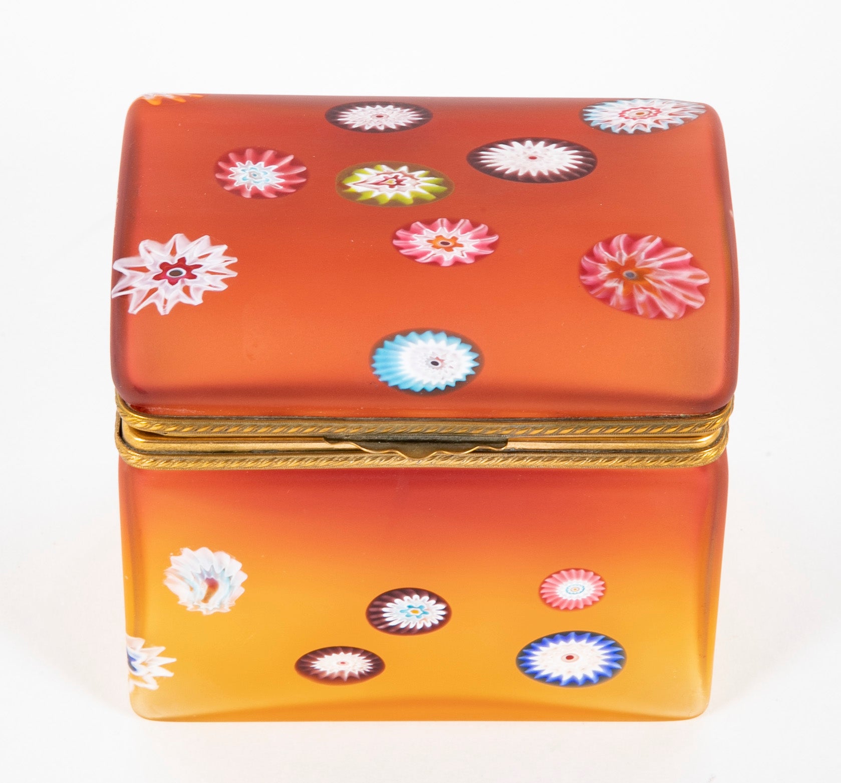 A Mid-Century Murano Cased Glass Box of Ombre Color with Millefiore