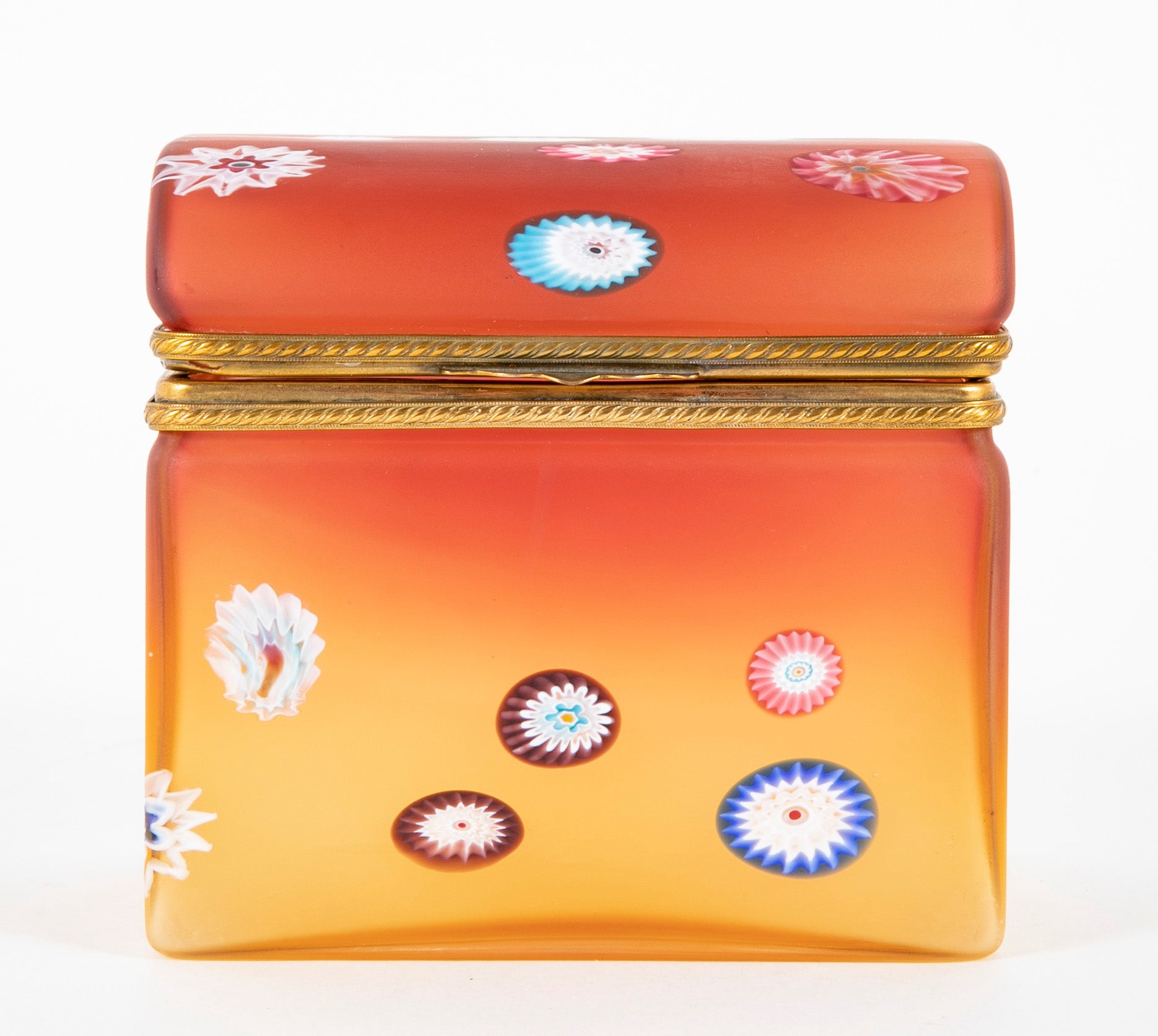 A Mid-Century Murano Cased Glass Box of Ombre Color with Millefiore