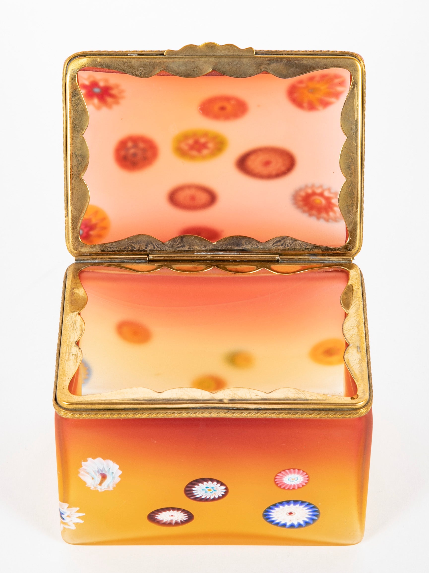 A Mid-Century Murano Cased Glass Box of Ombre Color with Millefiore