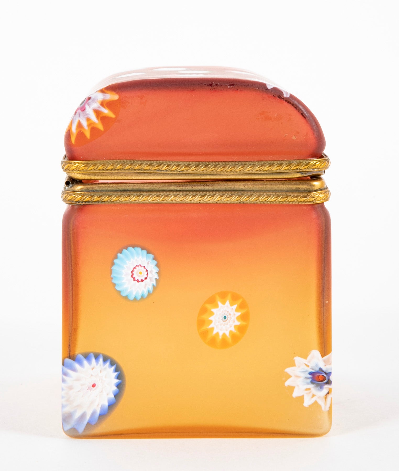 A Mid-Century Murano Cased Glass Box of Ombre Color with Millefiore