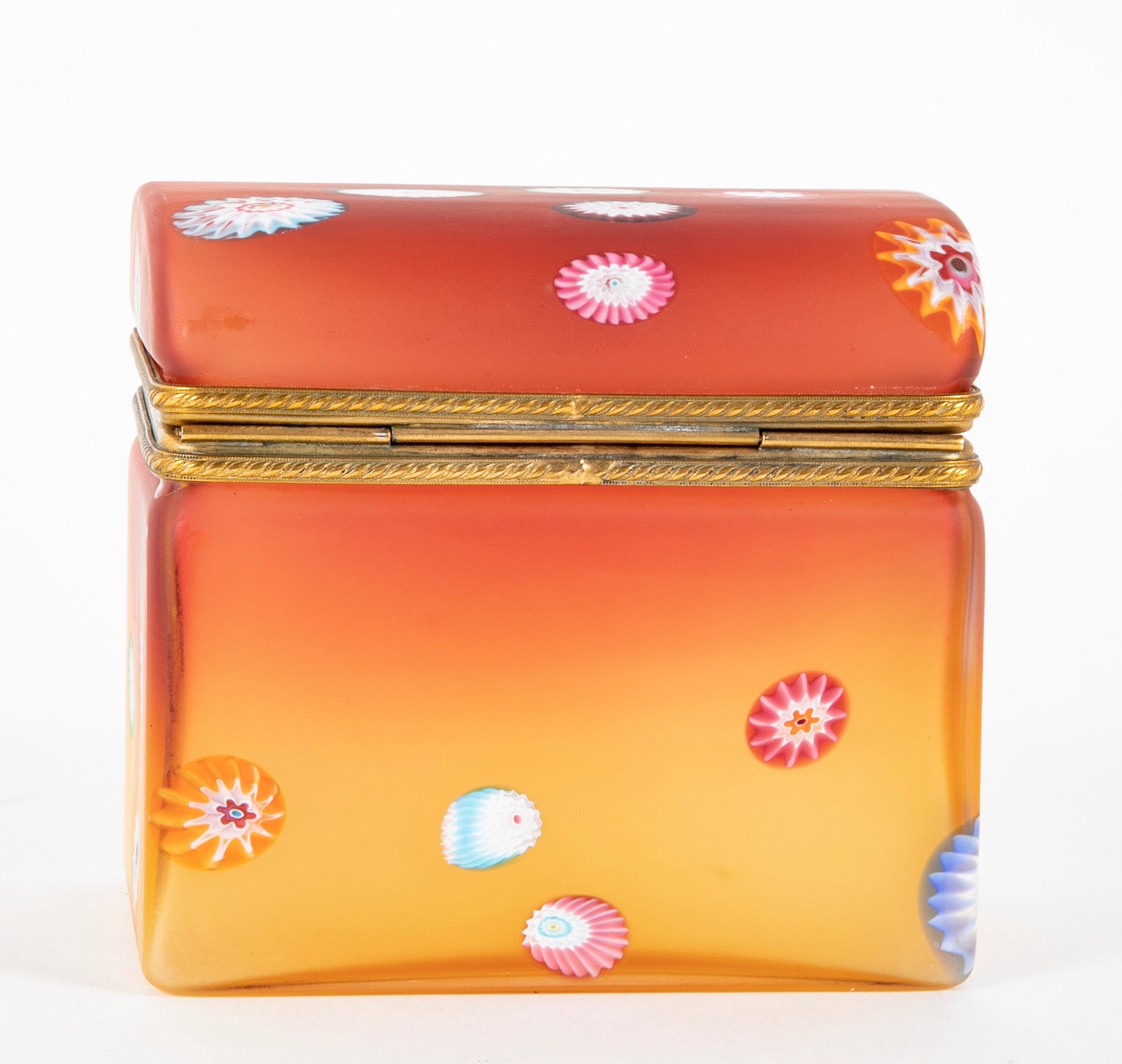 A Mid-Century Murano Cased Glass Box of Ombre Color with Millefiore