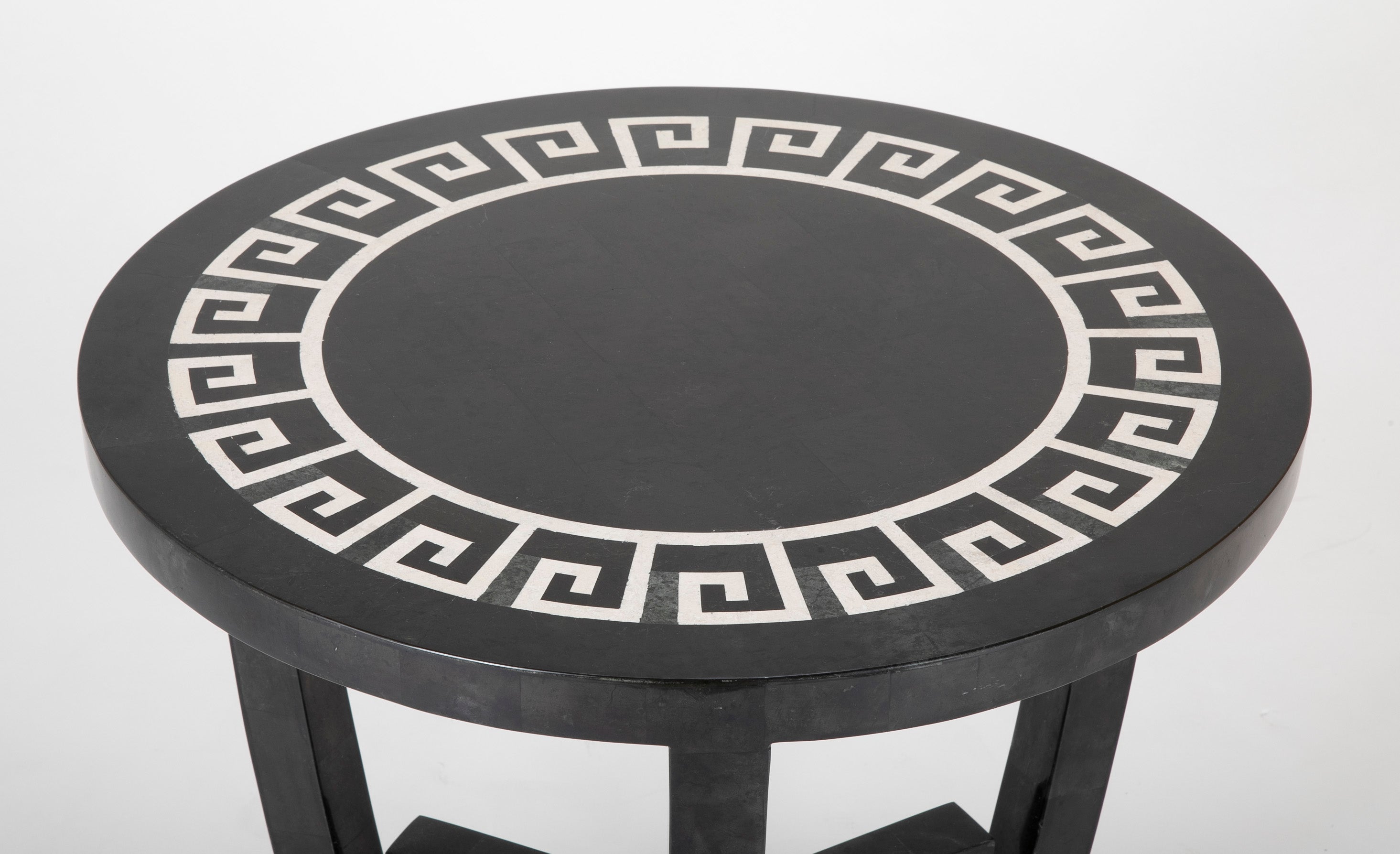 Black Round Table with Tessellated Marble