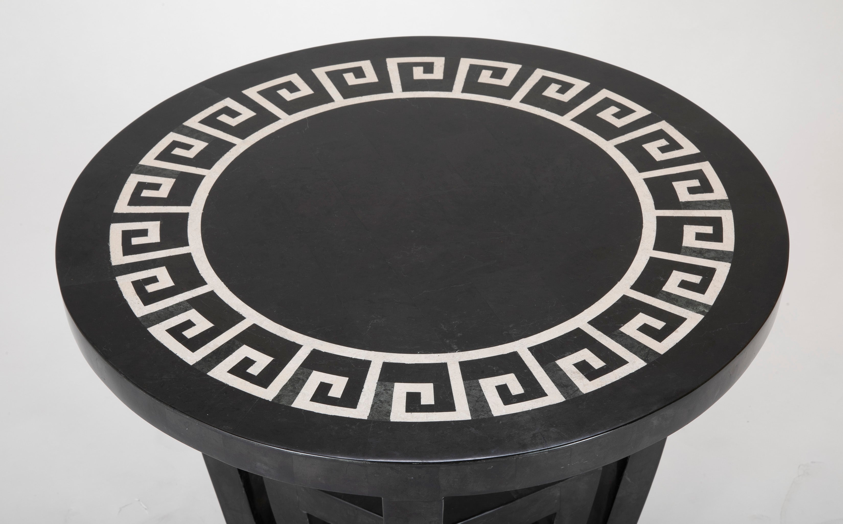 Black Round Table with Tessellated Marble