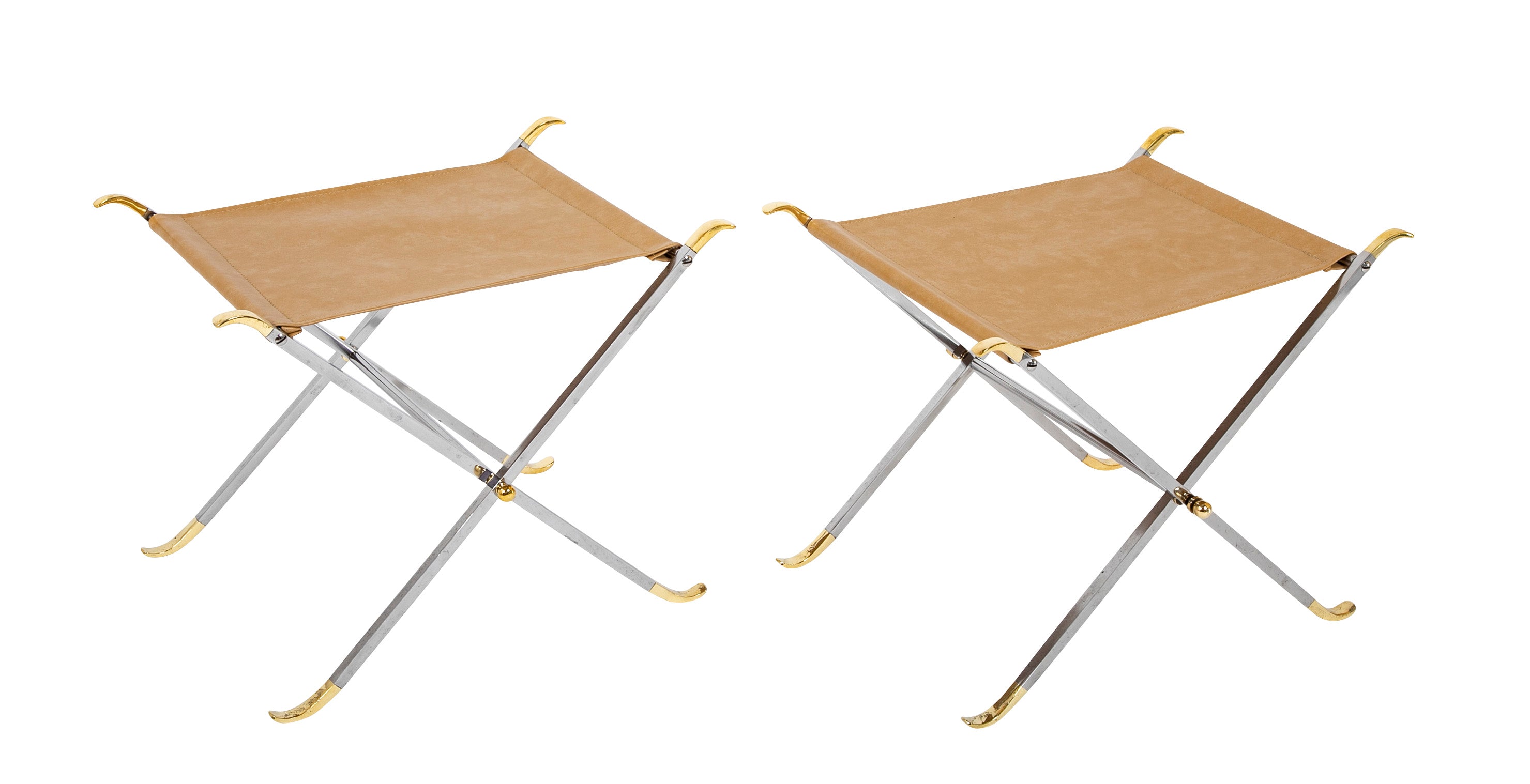 Maison Jansen Style Chrome & Brass 'X' Base Stools