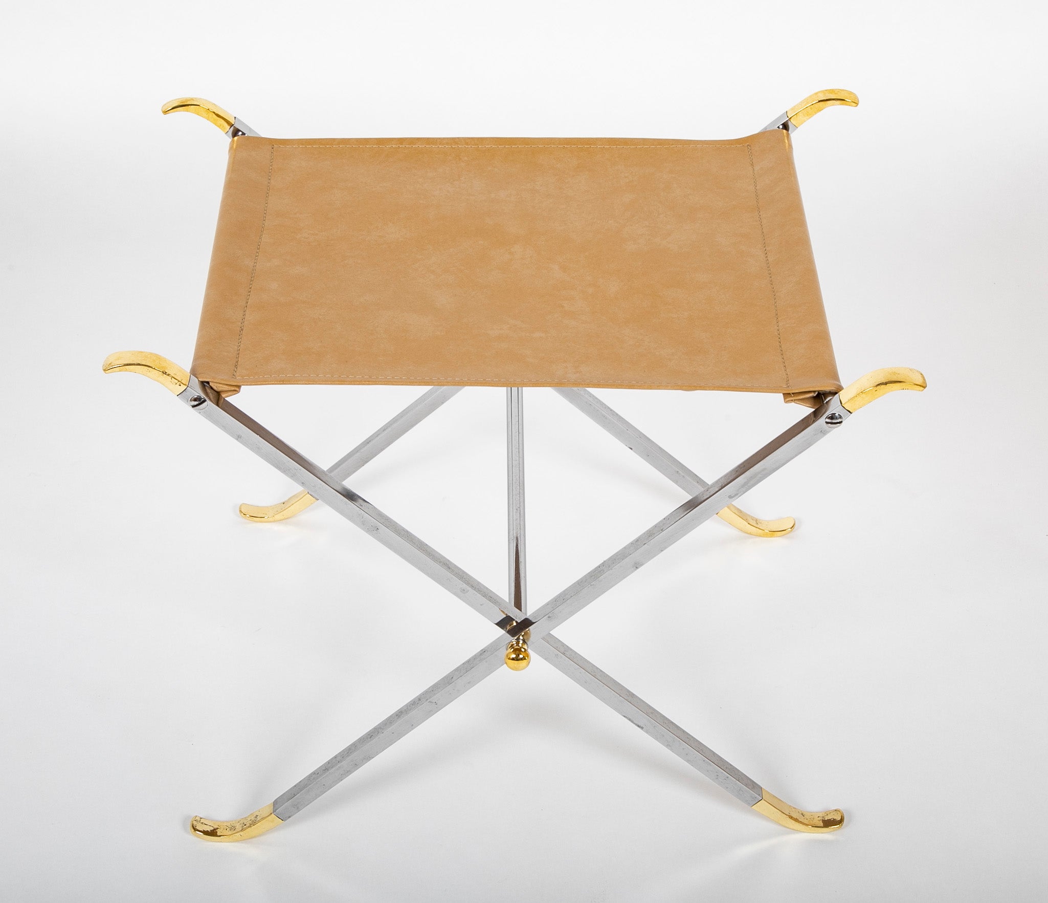 Maison Jansen Style Chrome & Brass 'X' Base Stools