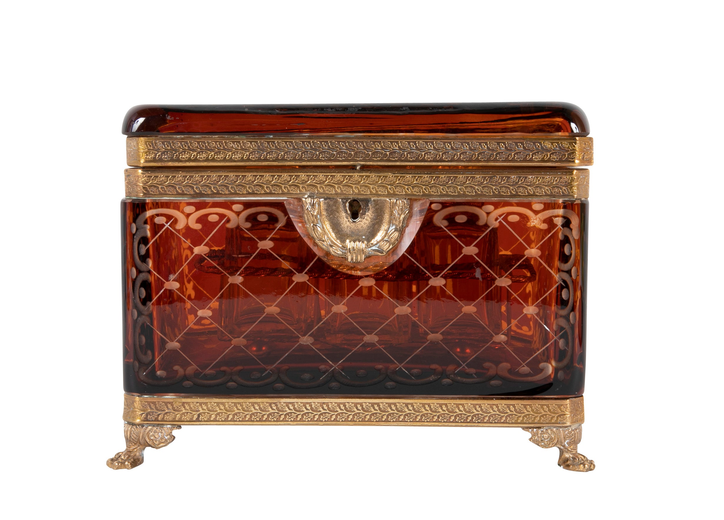 A 19th Century Bohemian Cut Crystal Box with 6 Crystal Perfume Bottles