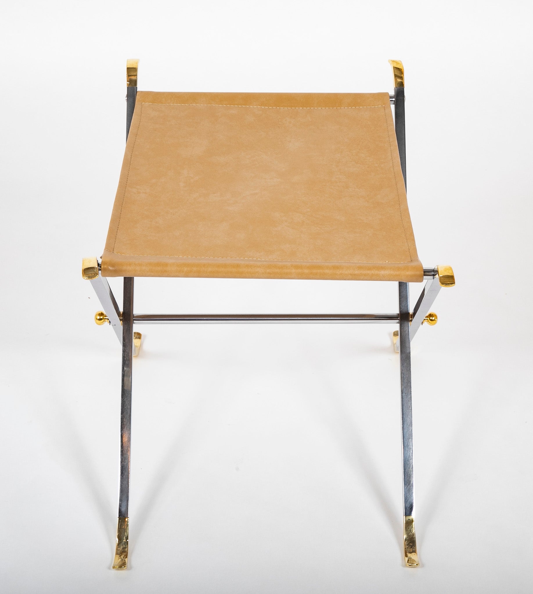 Maison Jansen Style Chrome & Brass 'X' Base Stools