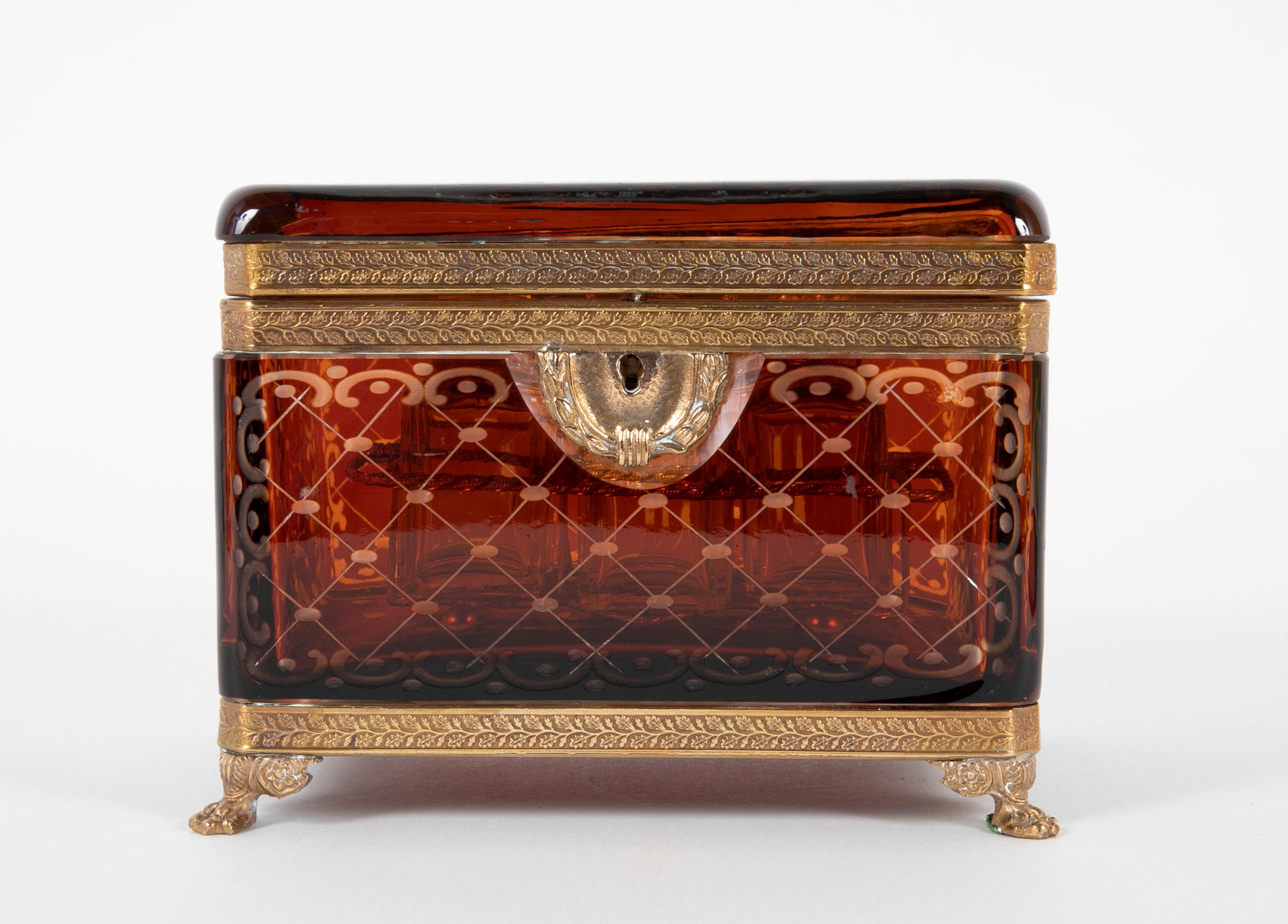 A 19th Century Bohemian Cut Crystal Box with 6 Crystal Perfume Bottles