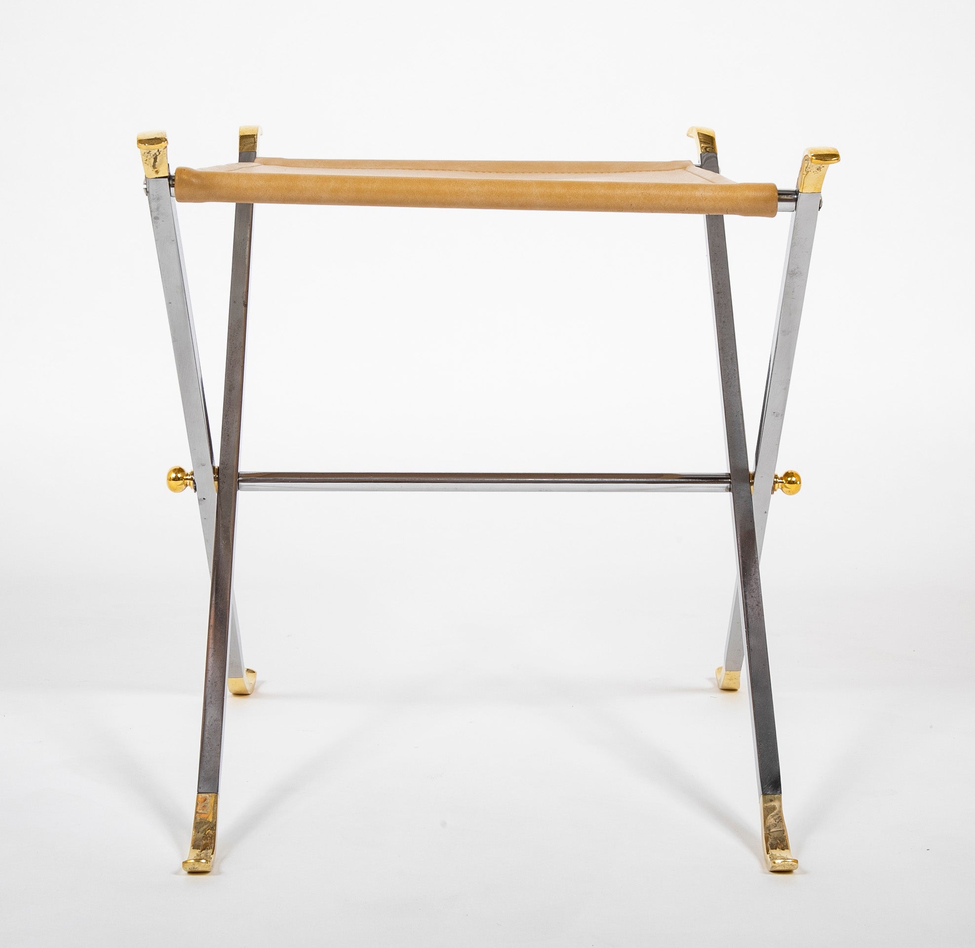Maison Jansen Style Chrome & Brass 'X' Base Stools