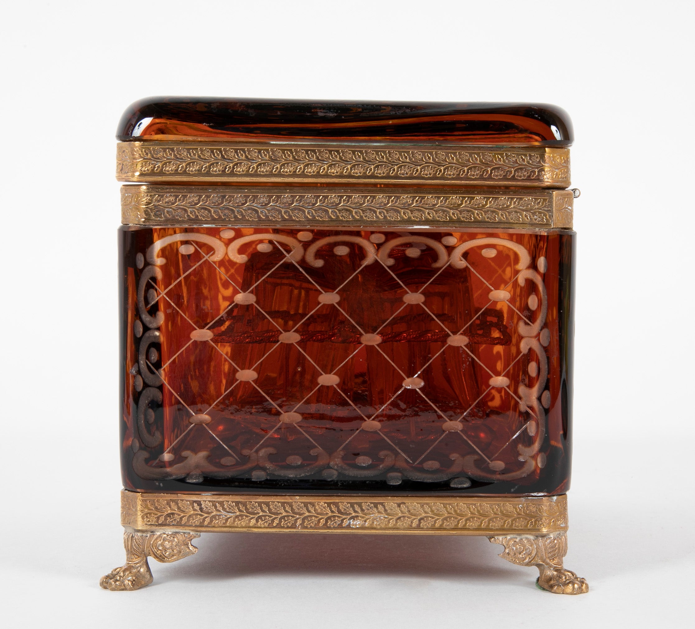 A 19th Century Bohemian Cut Crystal Box with 6 Crystal Perfume Bottles
