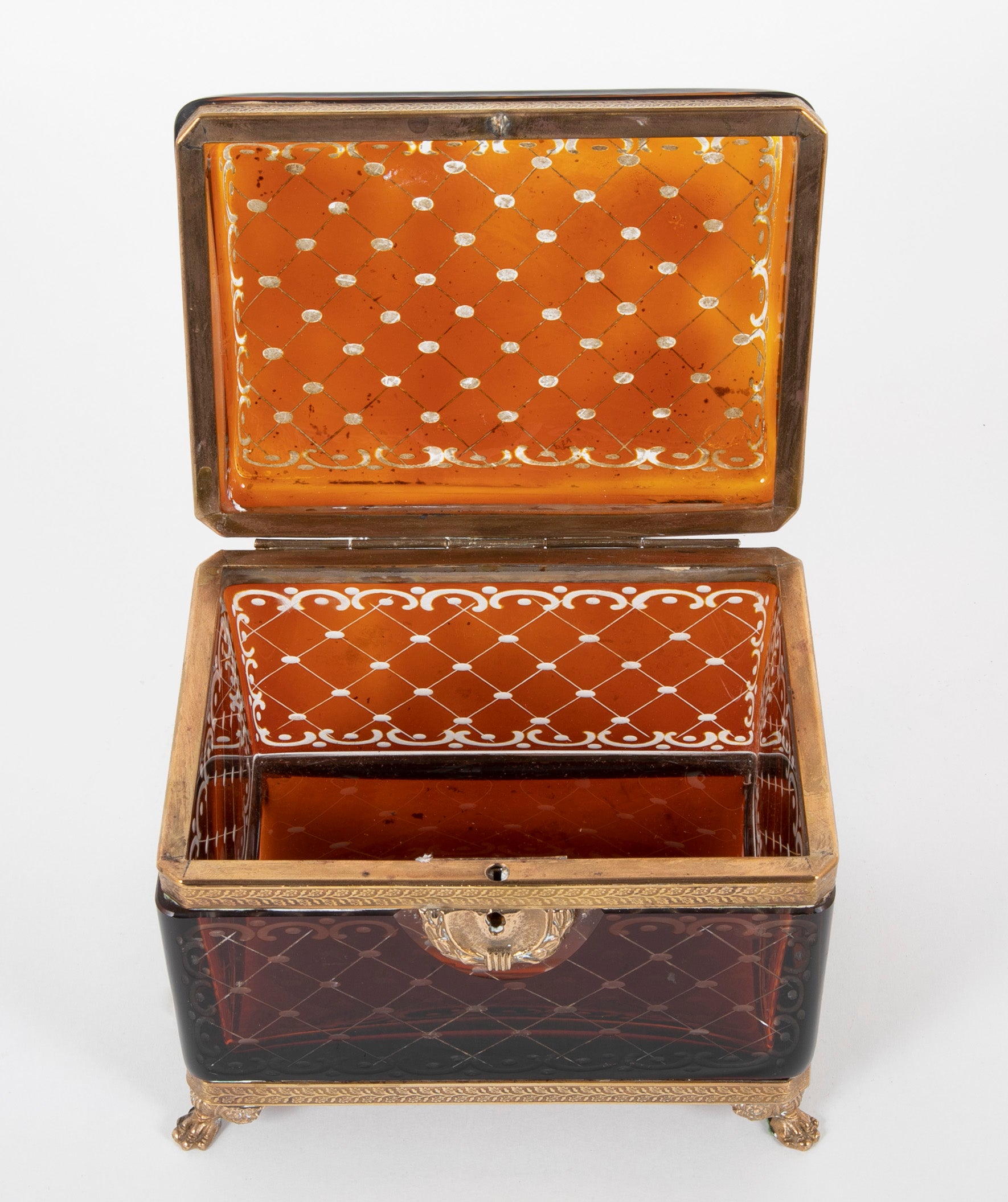 A 19th Century Bohemian Cut Crystal Box with 6 Crystal Perfume Bottles