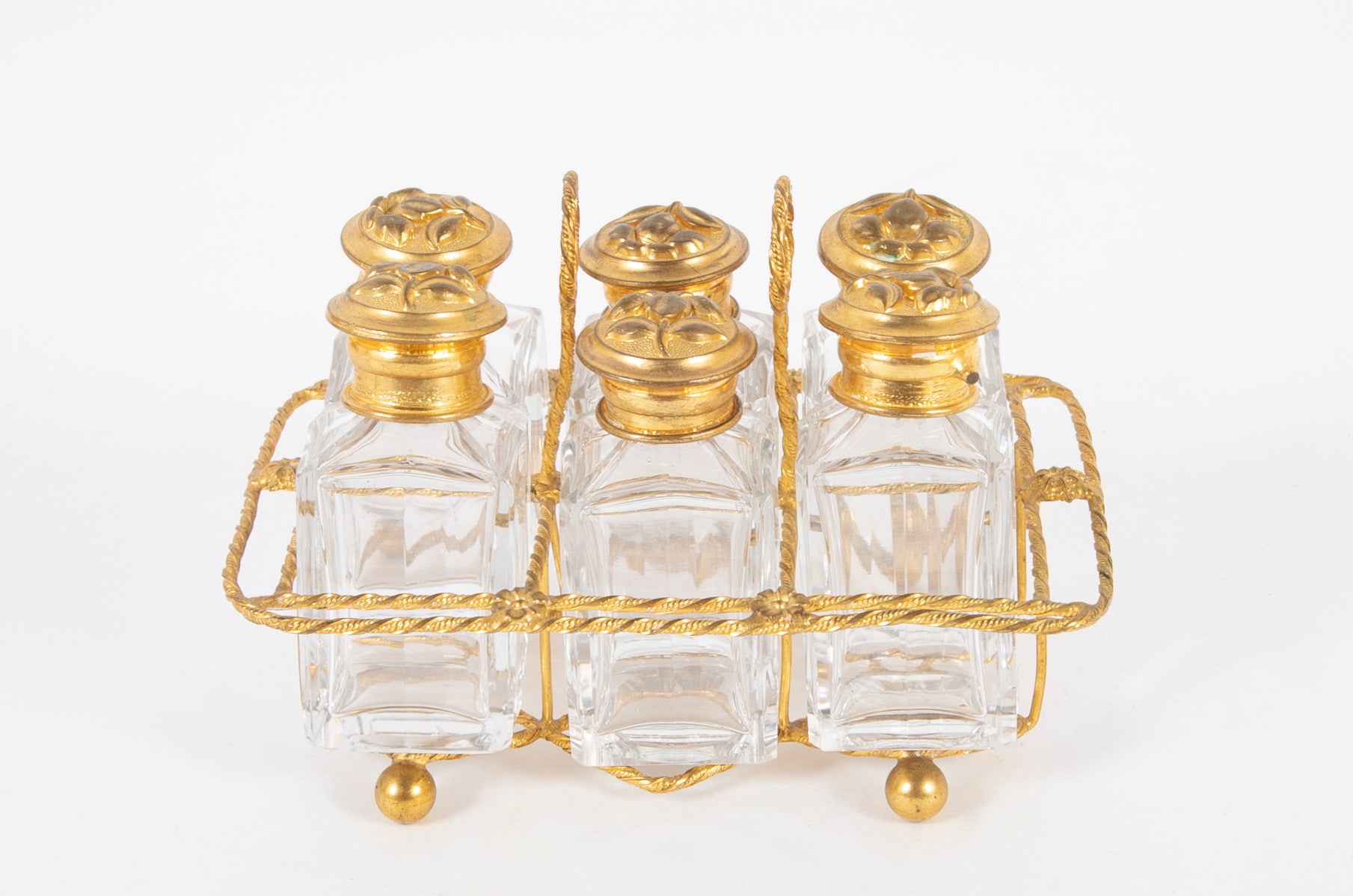 A 19th Century Bohemian Cut Crystal Box with 6 Crystal Perfume Bottles