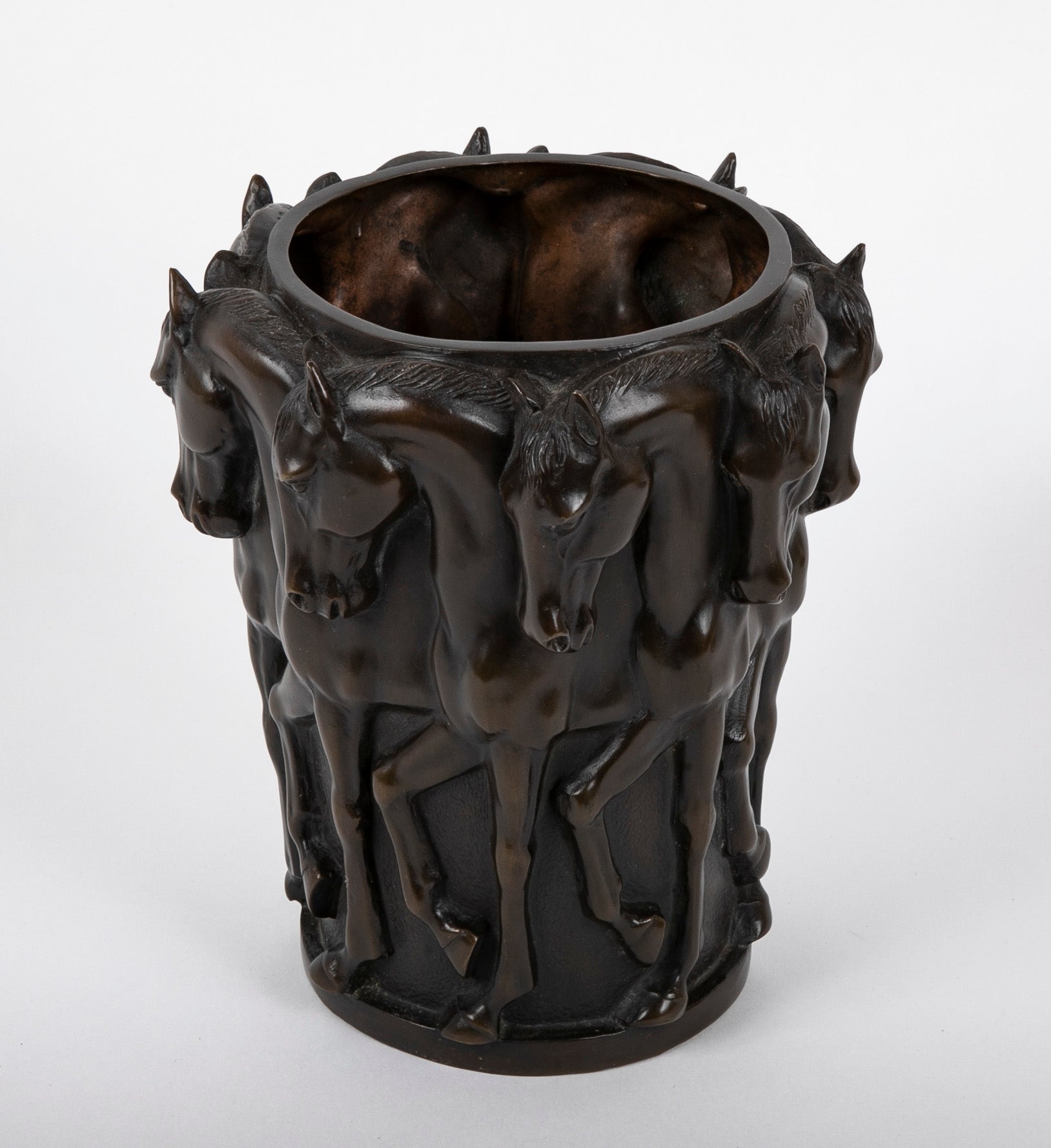 A 20th Century Bronze Molded Vase with Horses' Heads & Forequarters
