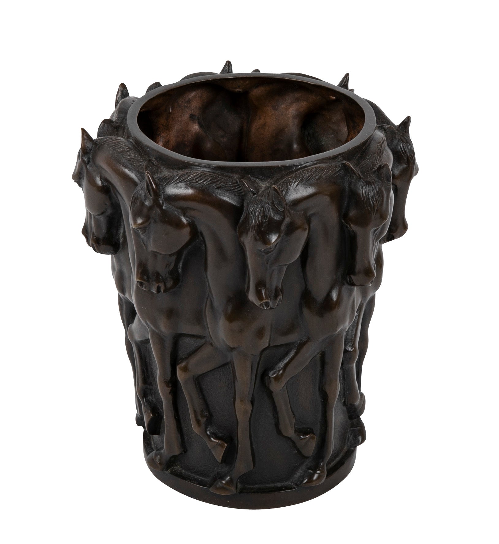 A 20th Century Bronze Molded Vase with Horses' Heads & Forequarters