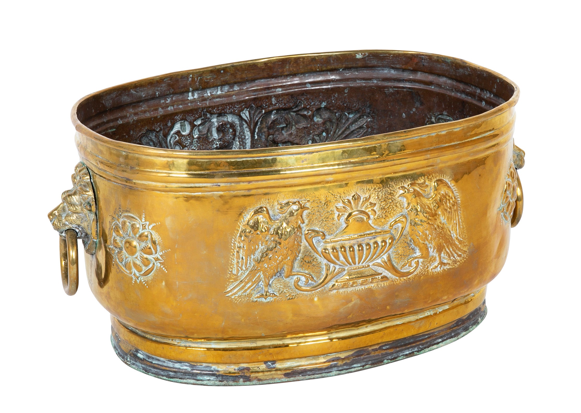 Early 19th Century Extra Large English Brass Jardiniere on Later Stand