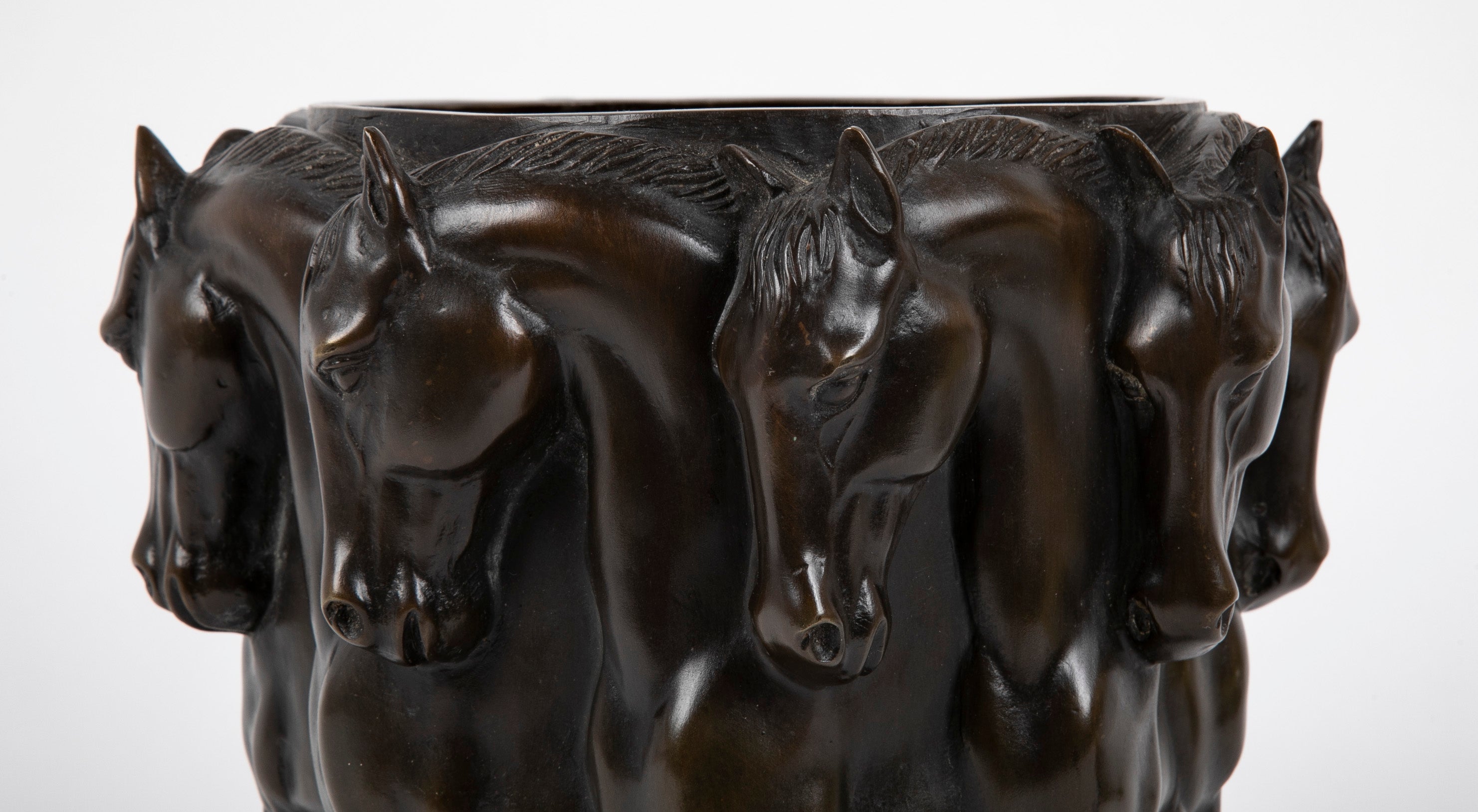 A 20th Century Bronze Molded Vase with Horses' Heads & Forequarters