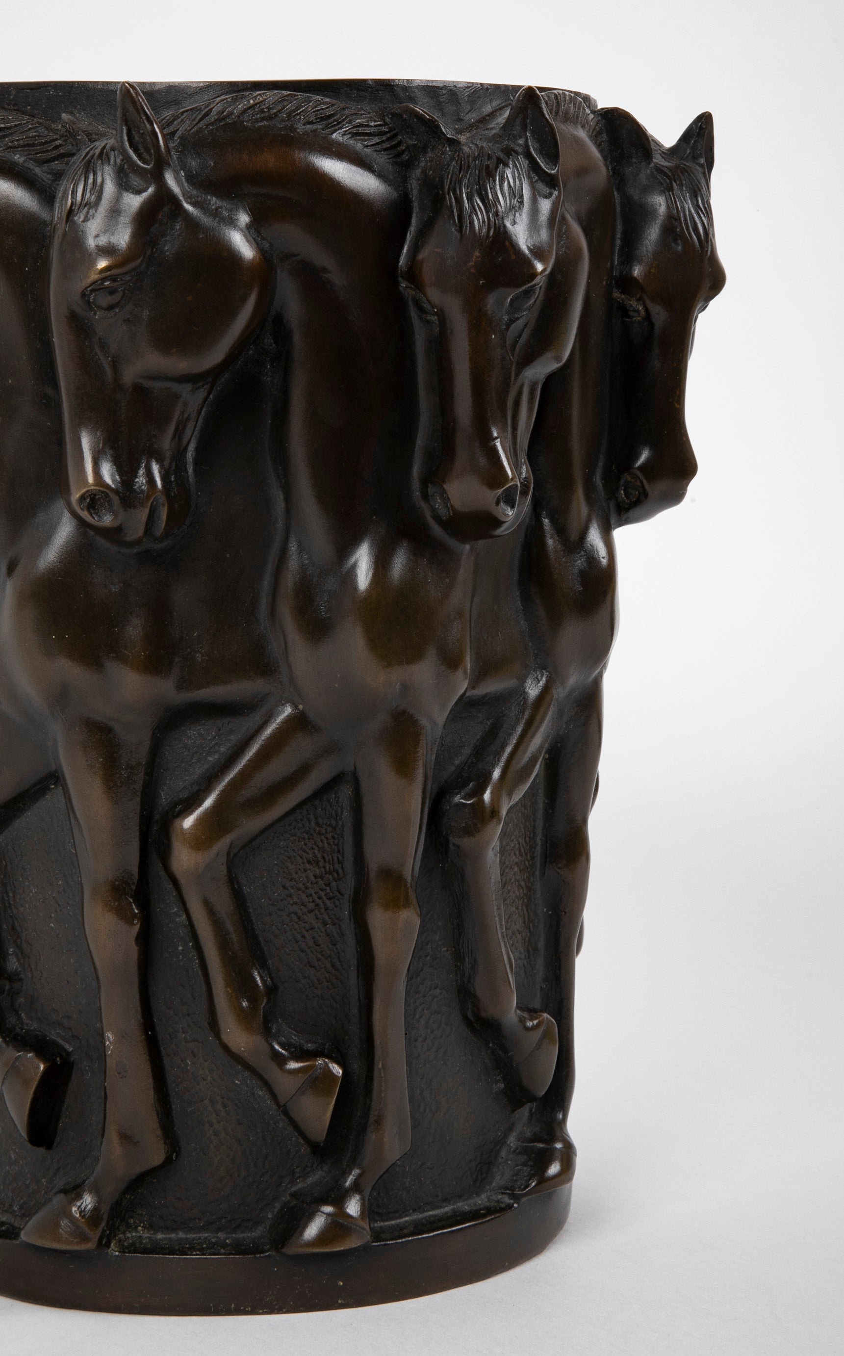 A 20th Century Bronze Molded Vase with Horses' Heads & Forequarters