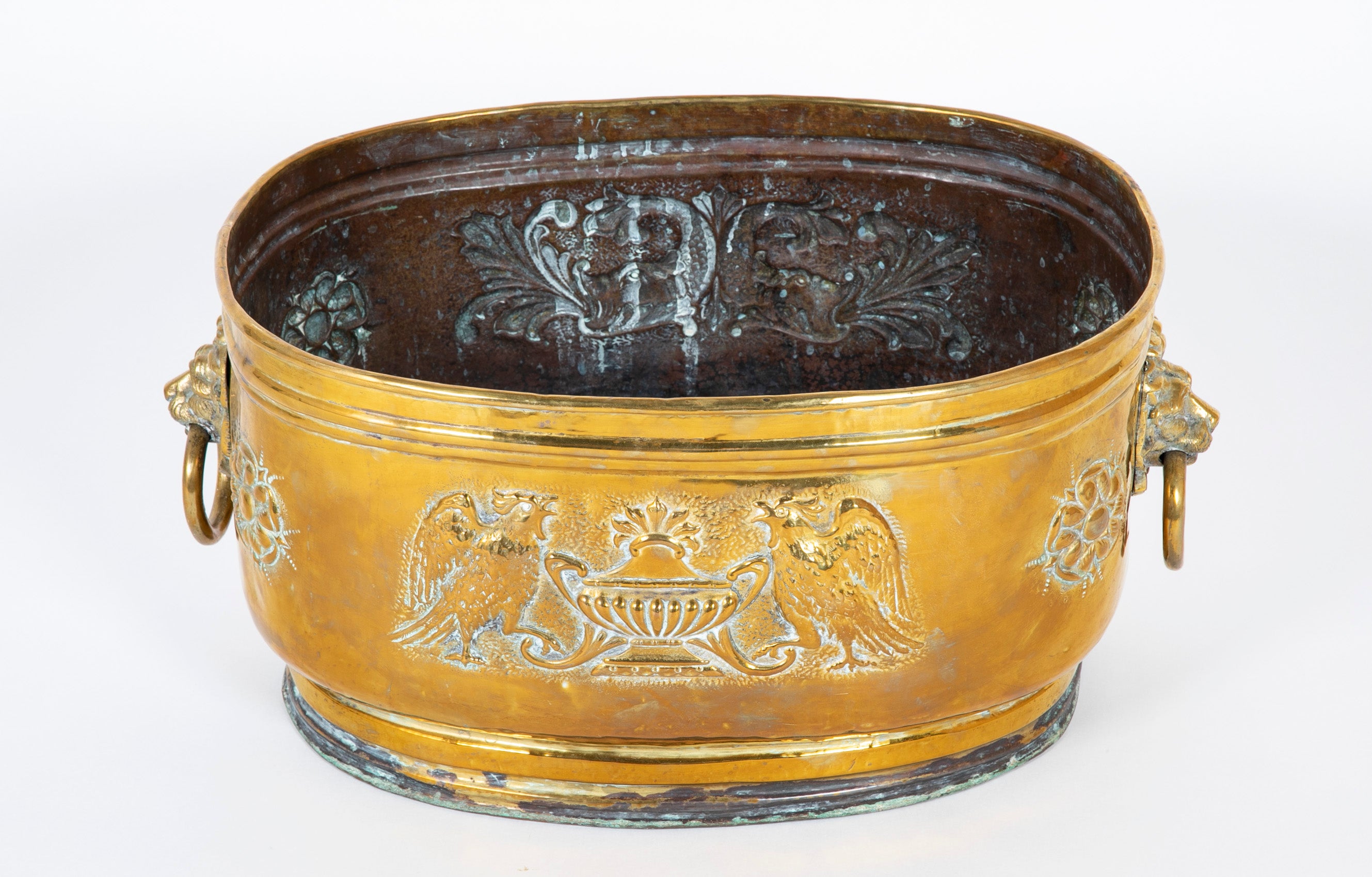 Early 19th Century Extra Large English Brass Jardiniere on Later Stand