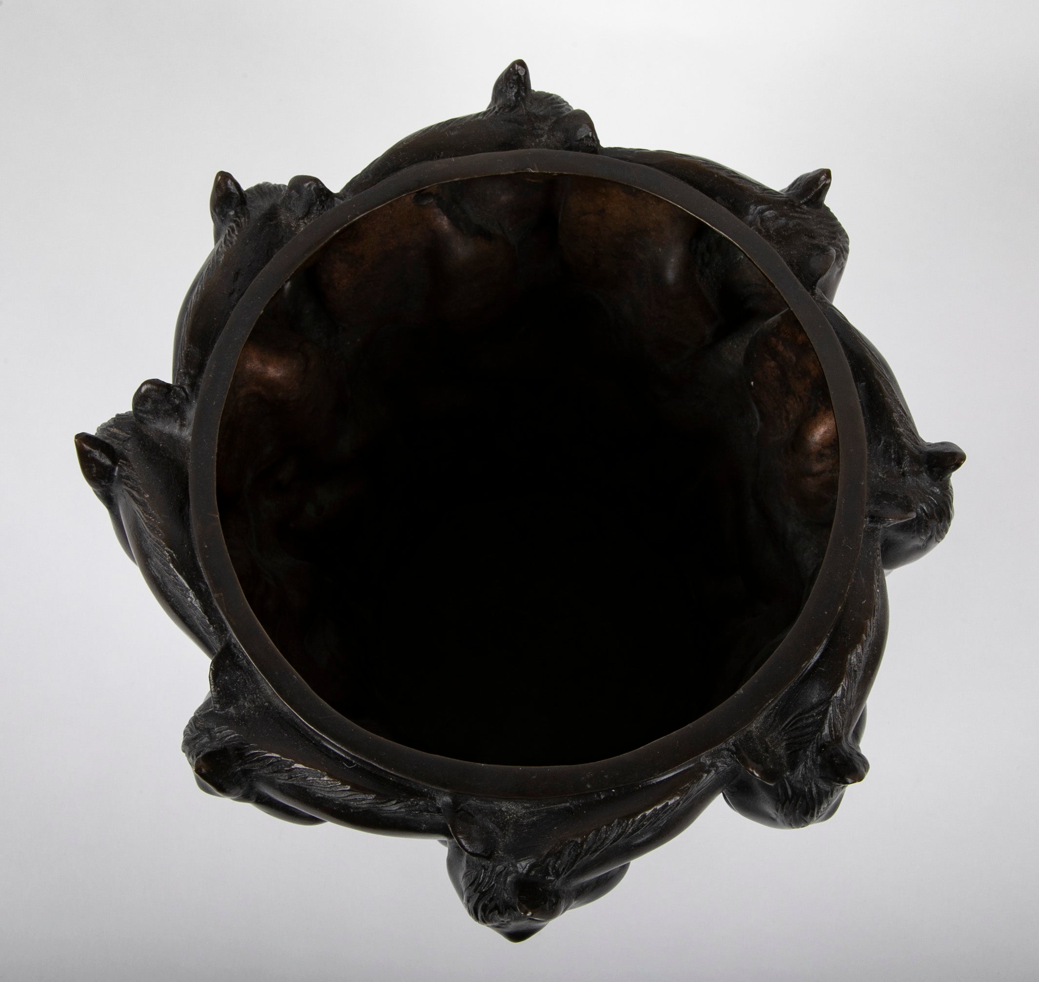 A 20th Century Bronze Molded Vase with Horses' Heads & Forequarters