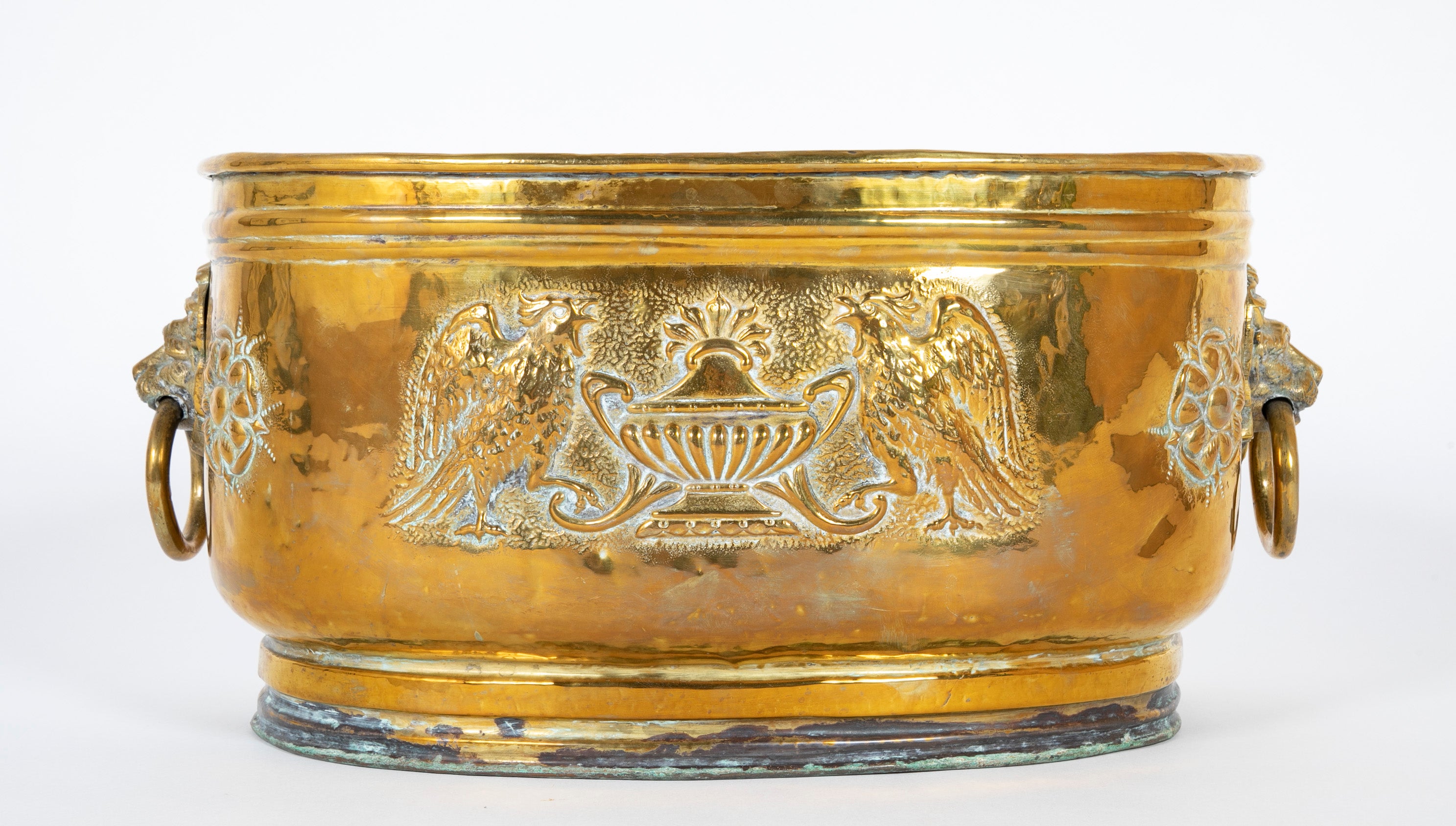 Early 19th Century Extra Large English Brass Jardiniere on Later Stand