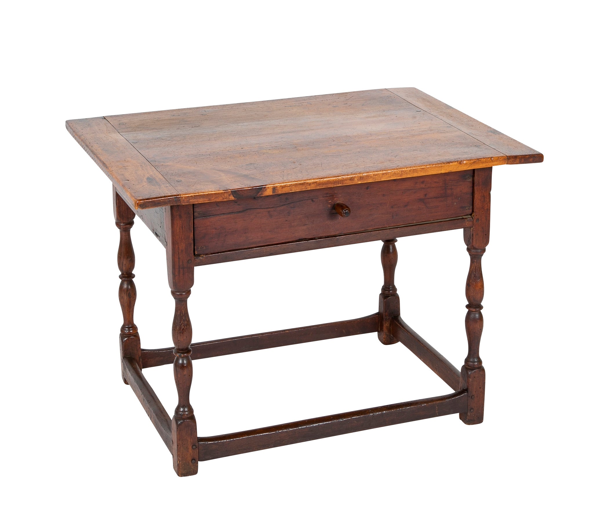 Early 18th Century Scrubbed Pine Top Tavern Table with Old Stain Base
