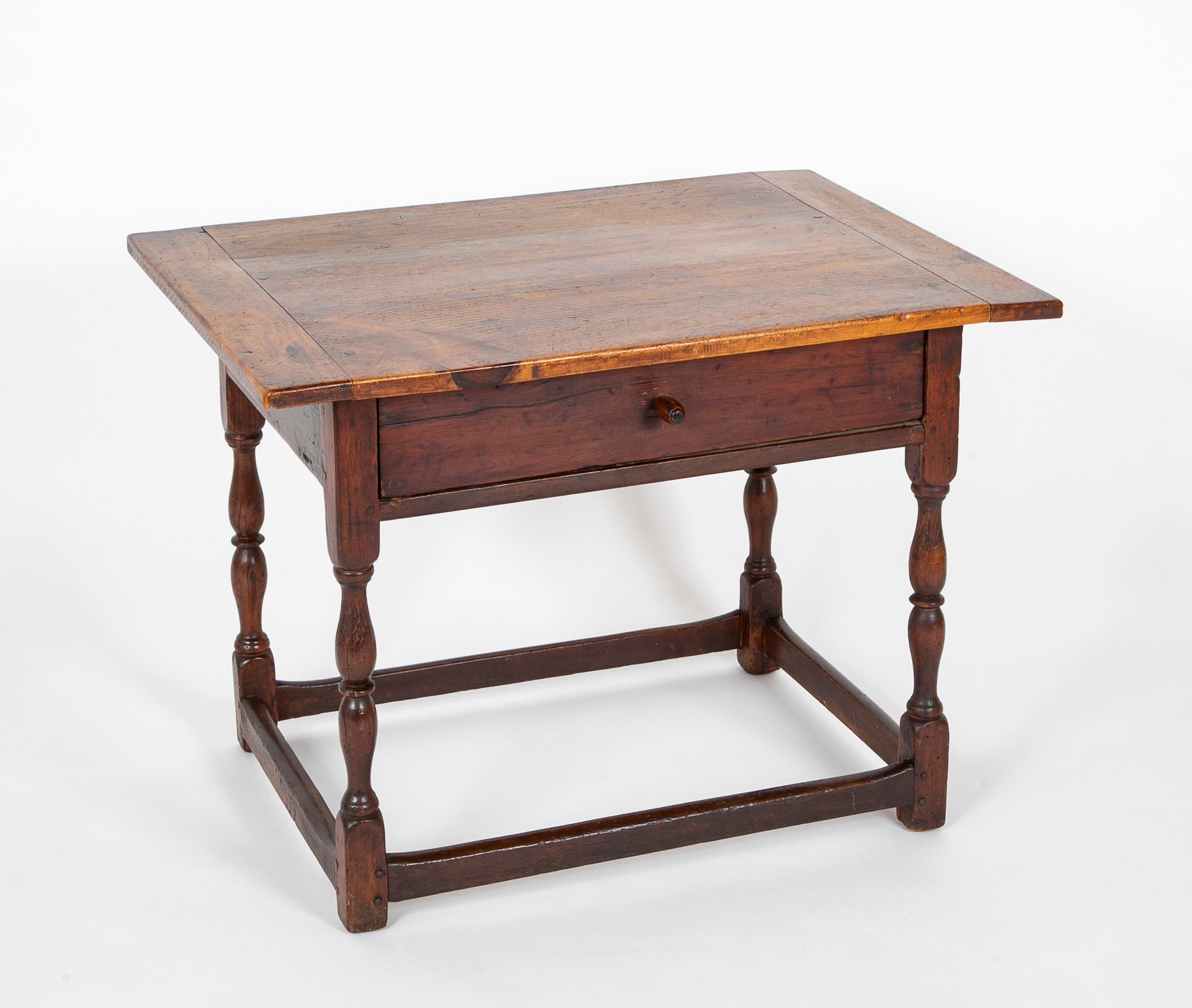 Early 18th Century Scrubbed Pine Top Tavern Table with Old Stain Base