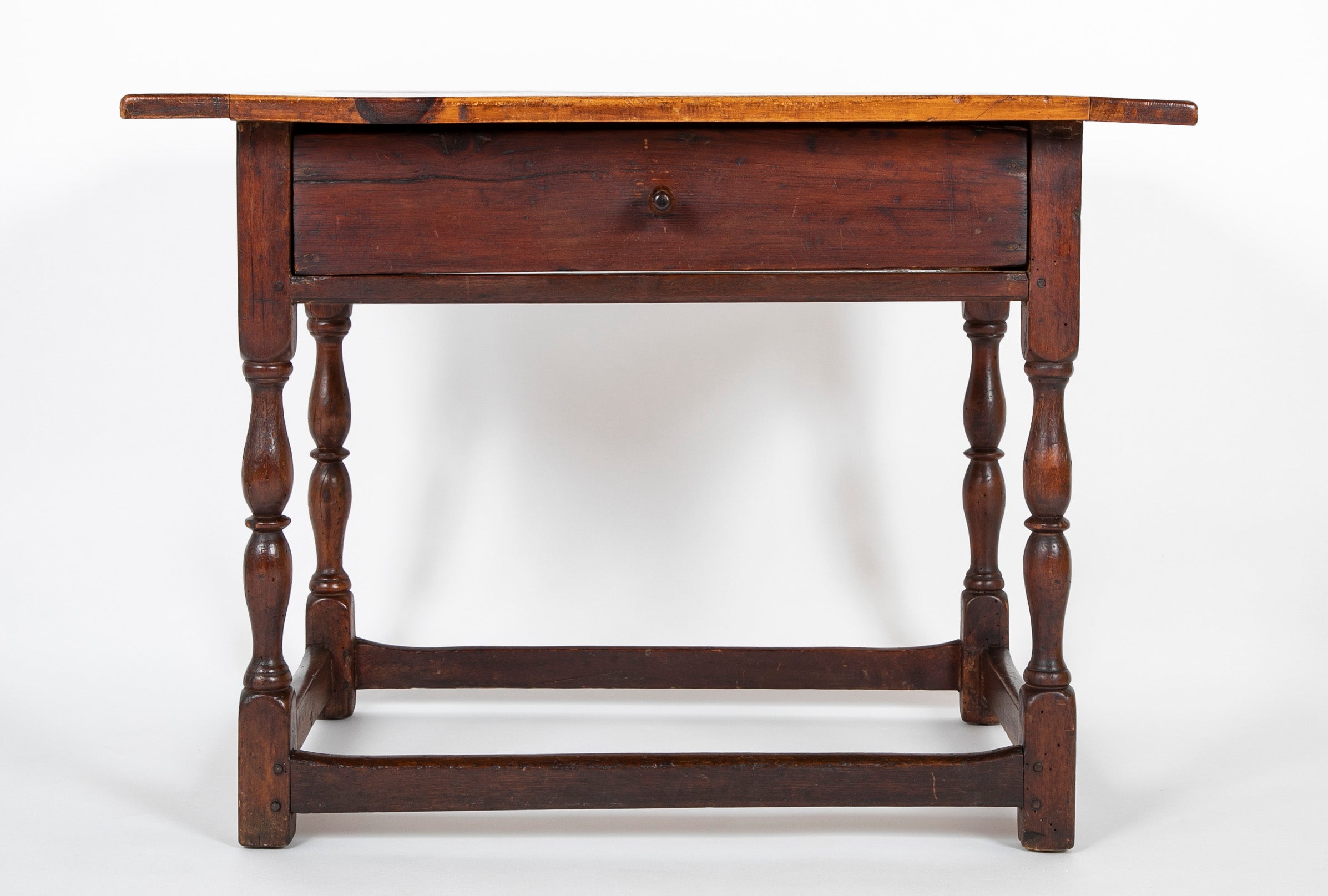 Early 18th Century Scrubbed Pine Top Tavern Table with Old Stain Base