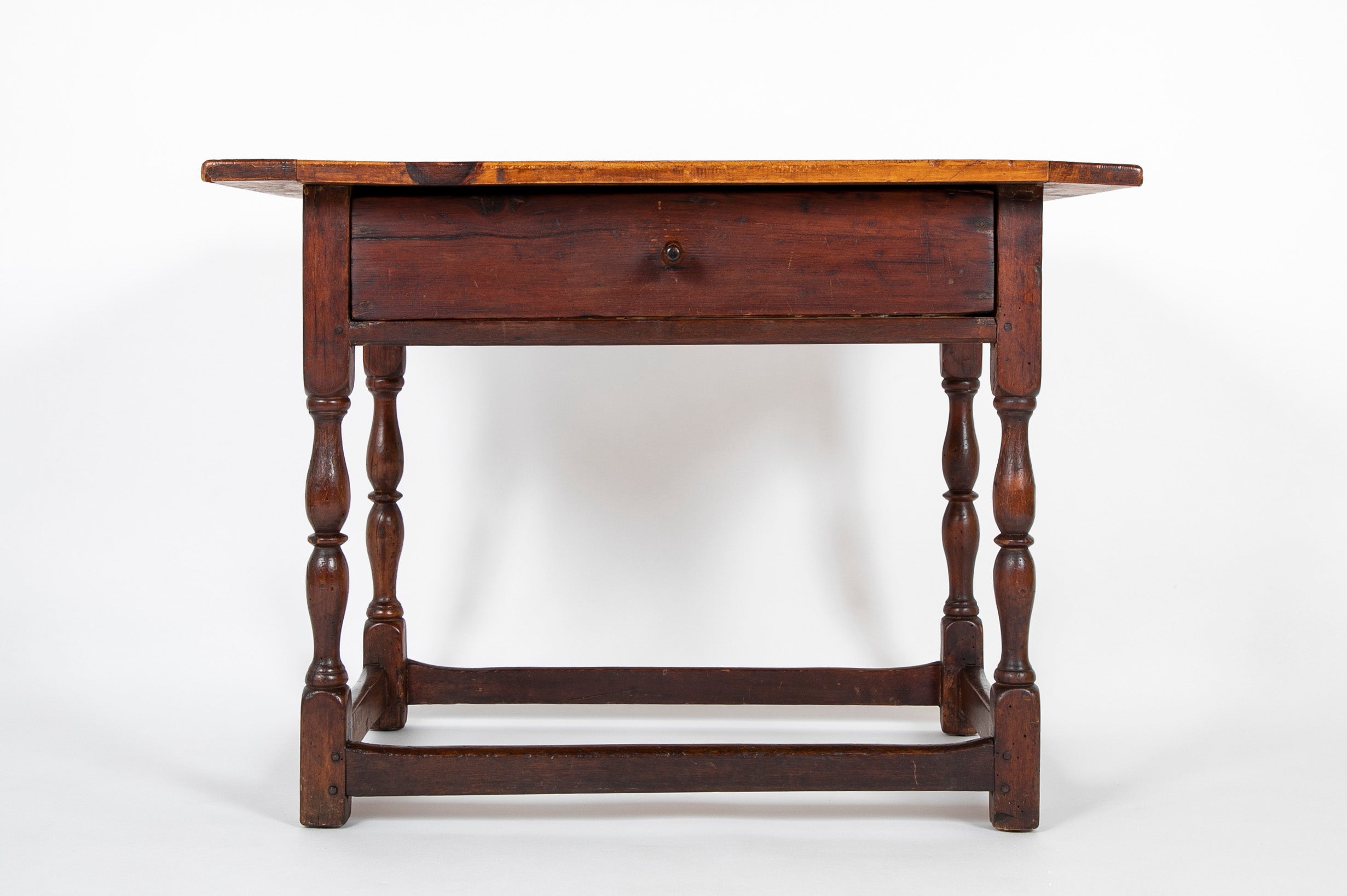 Early 18th Century Scrubbed Pine Top Tavern Table with Old Stain Base