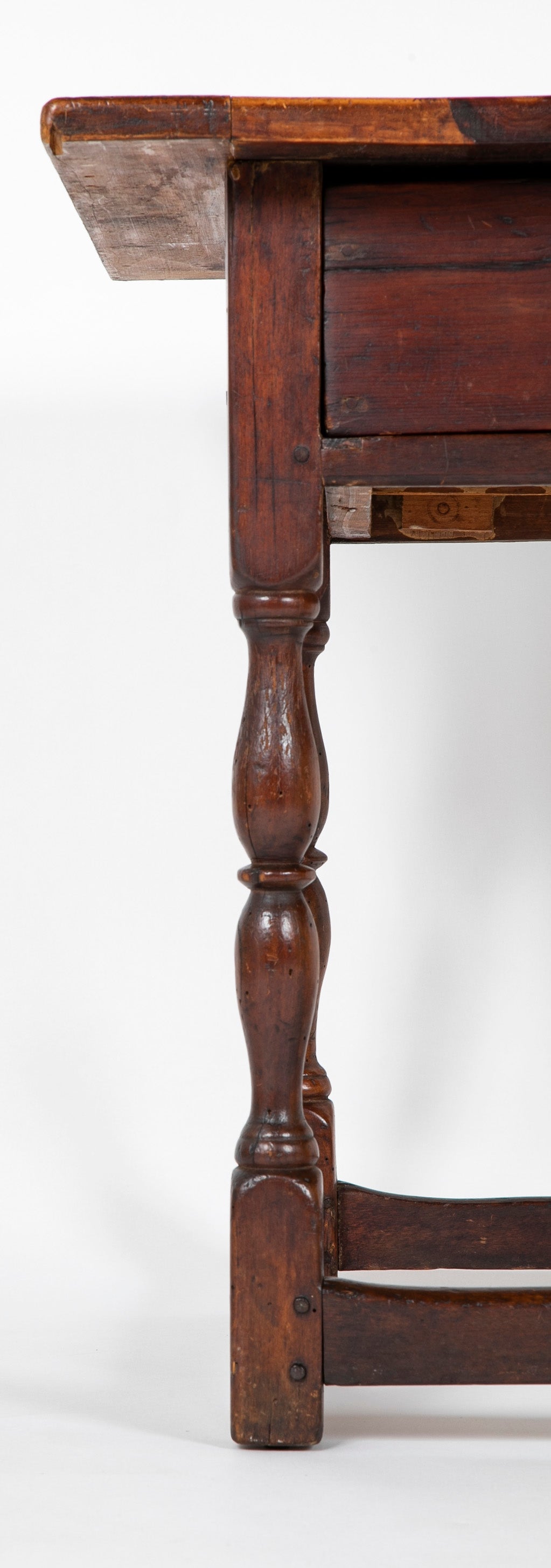 Early 18th Century Scrubbed Pine Top Tavern Table with Old Stain Base