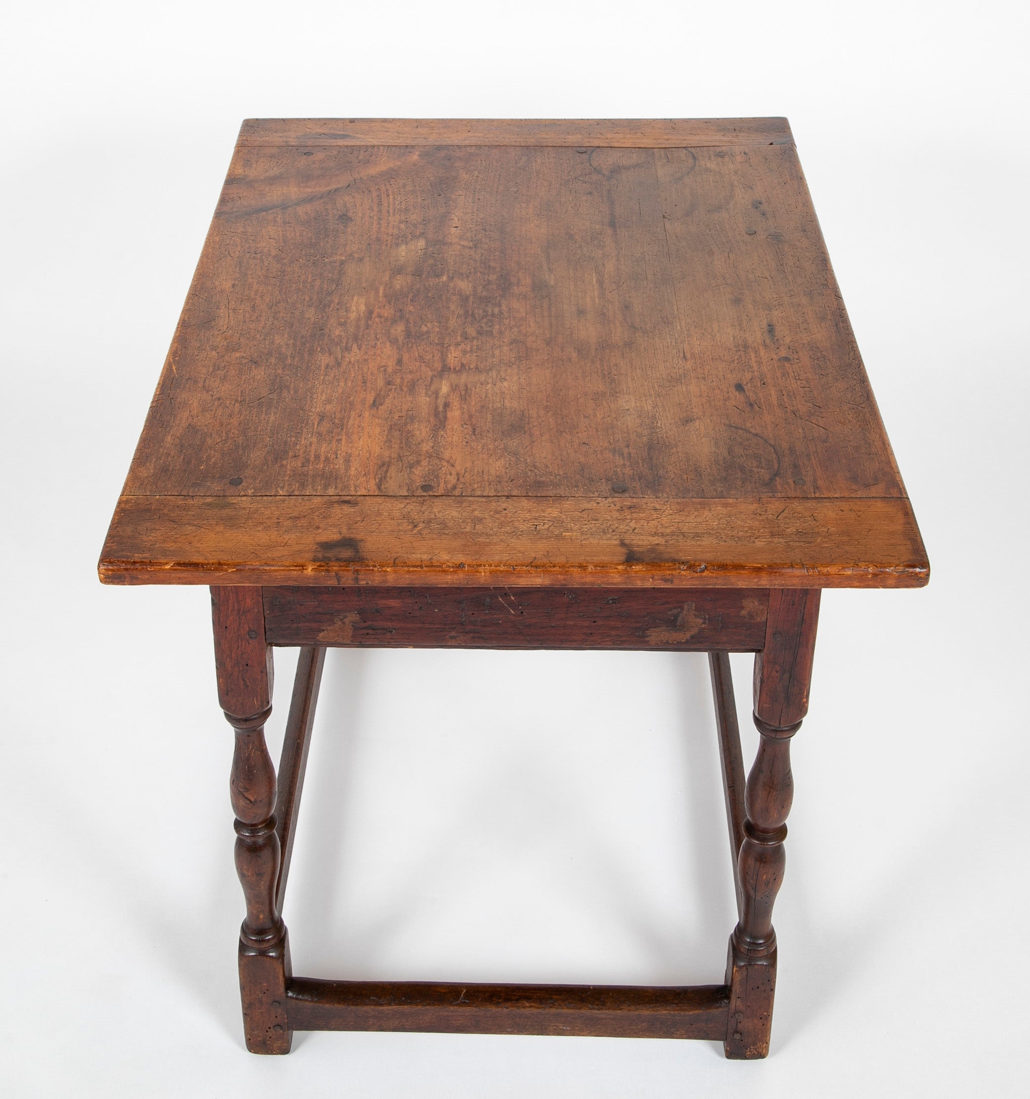 Early 18th Century Scrubbed Pine Top Tavern Table with Old Stain Base