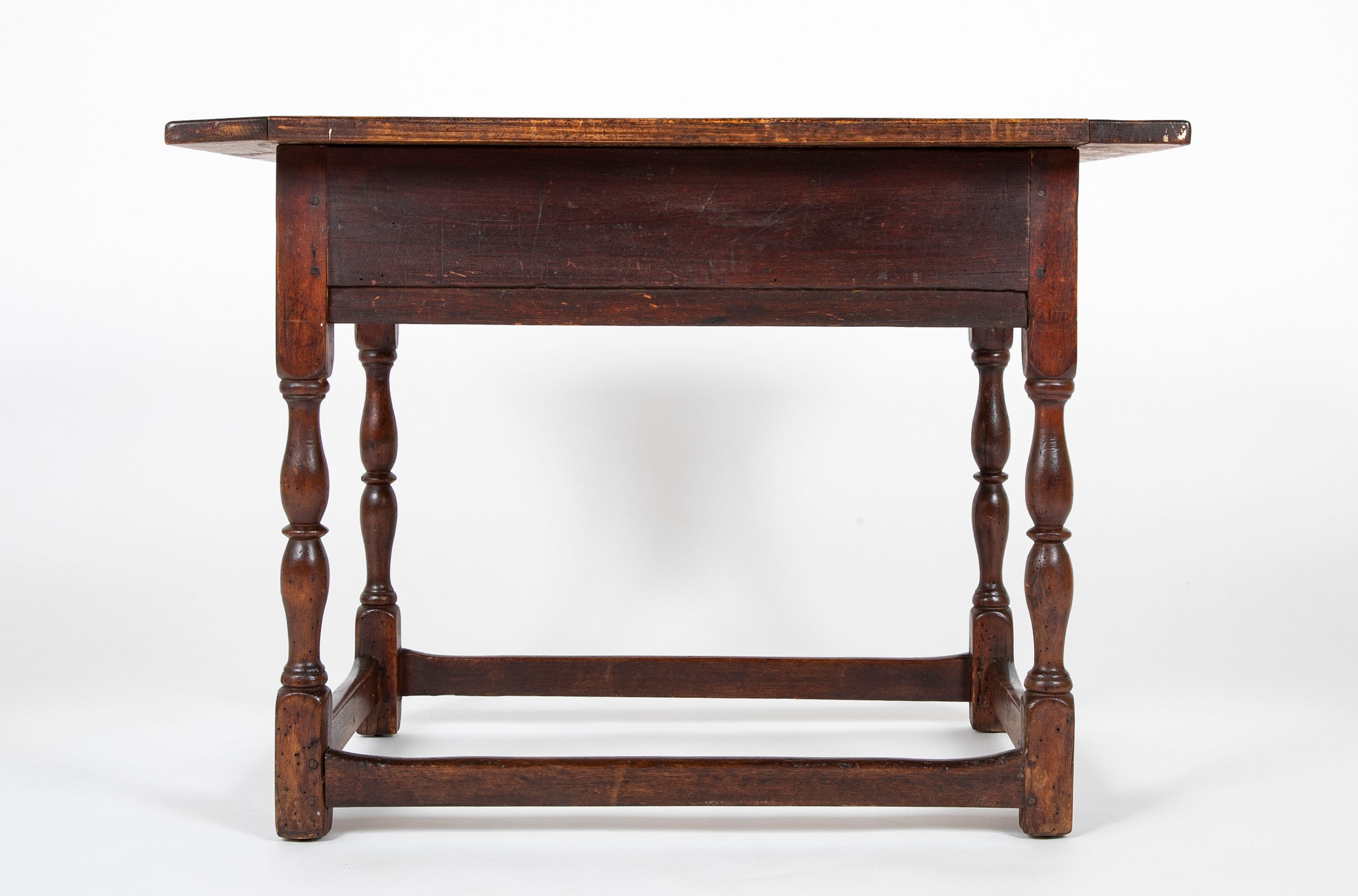 Early 18th Century Scrubbed Pine Top Tavern Table with Old Stain Base