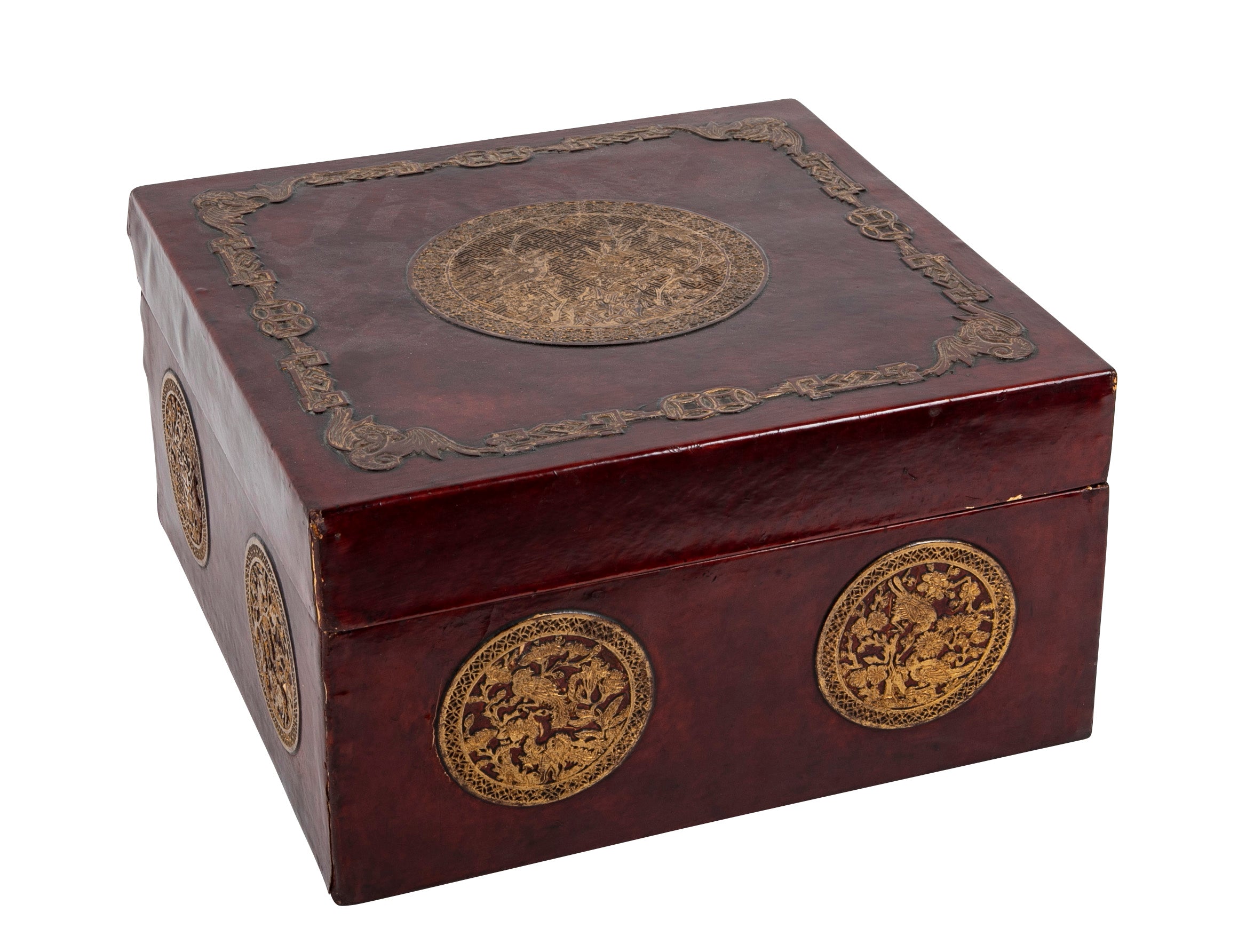 Chinese Leather Box with Gilt Decorations