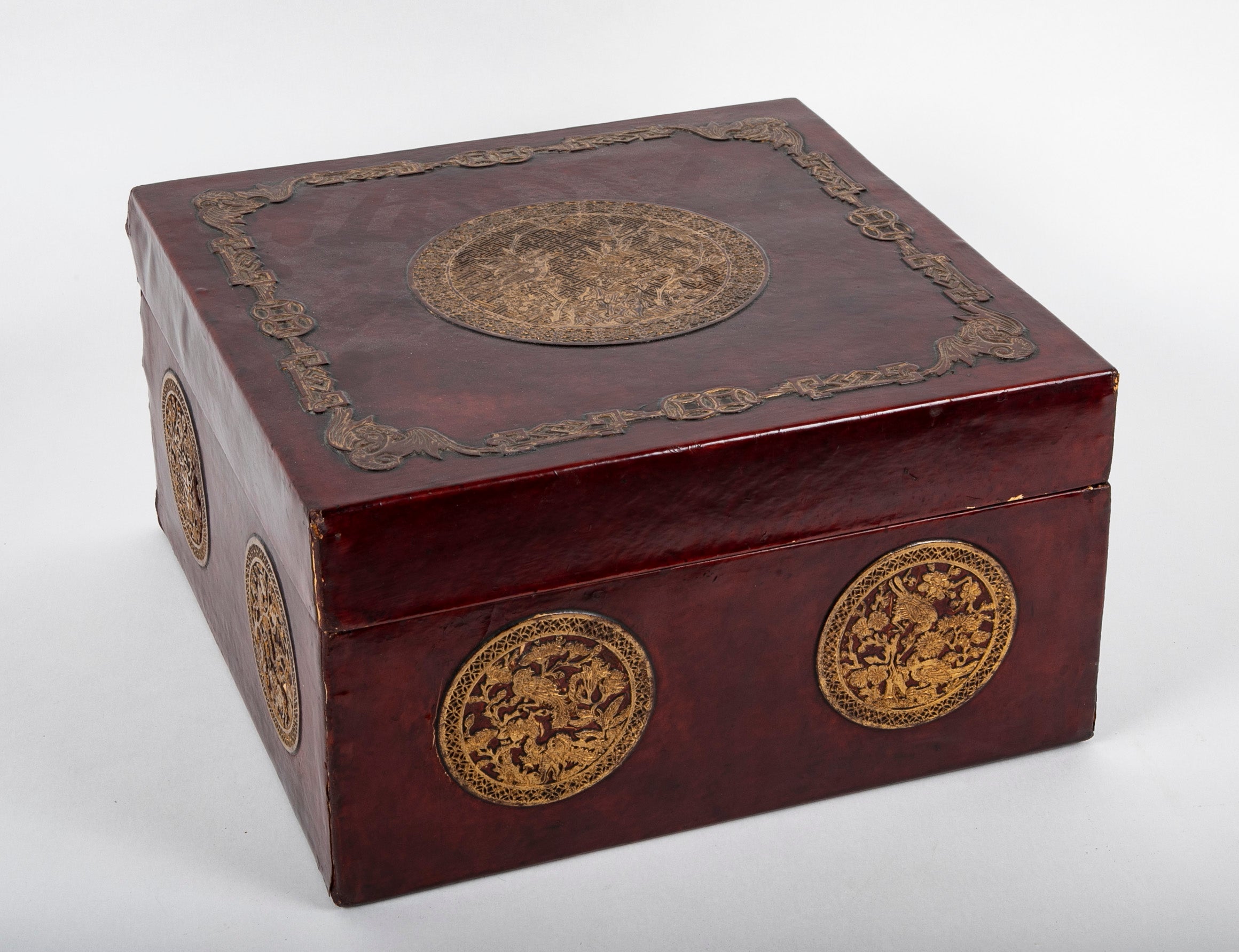 Chinese Leather Box with Gilt Decorations