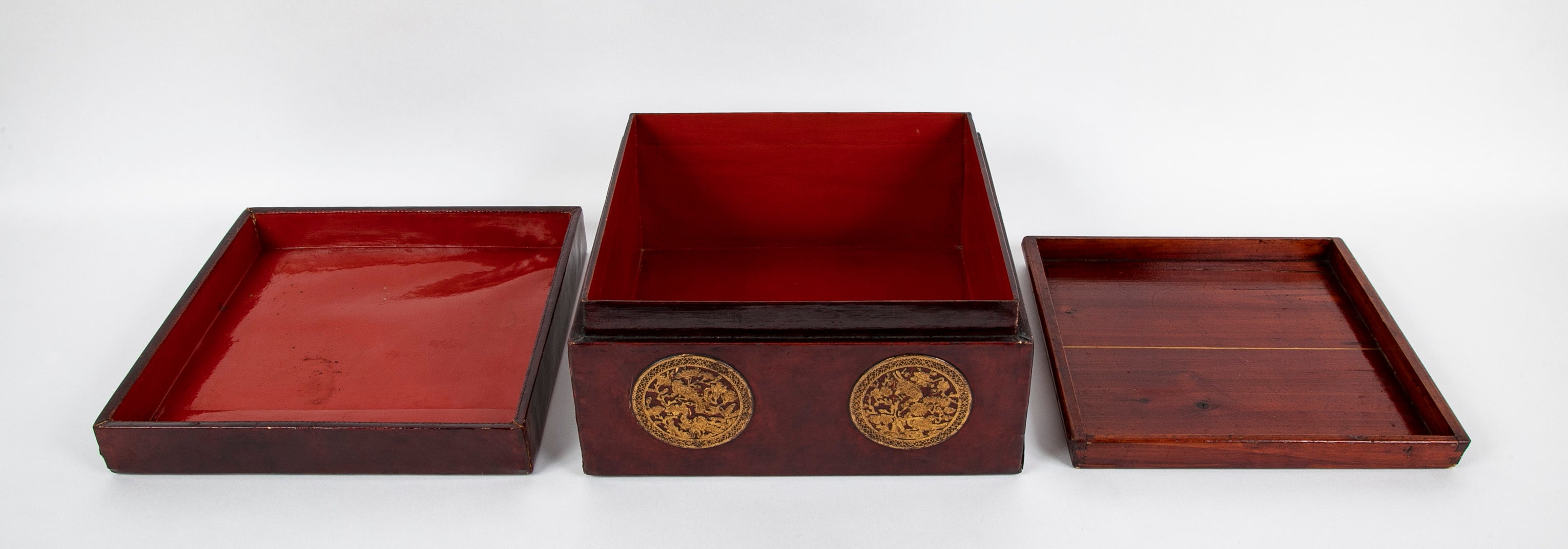 Chinese Leather Box with Gilt Decorations