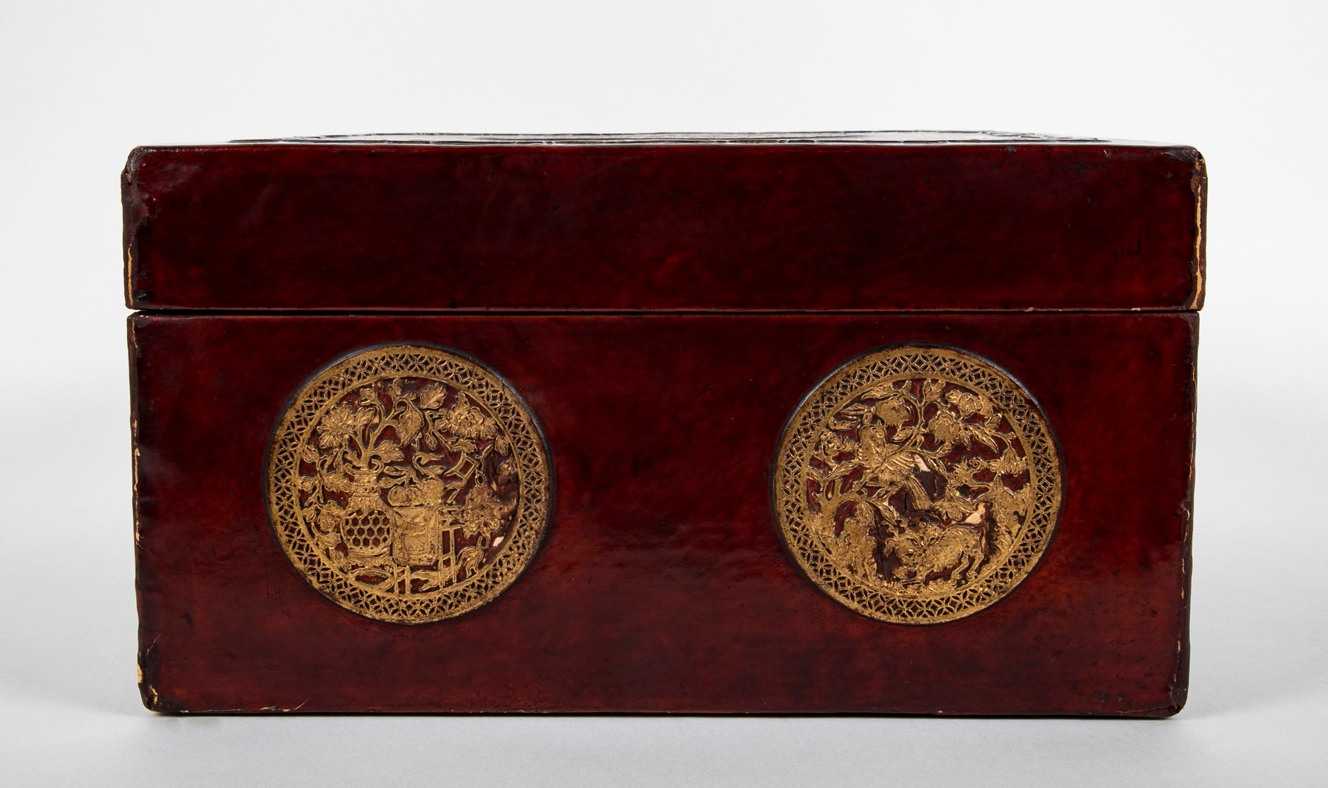 Chinese Leather Box with Gilt Decorations