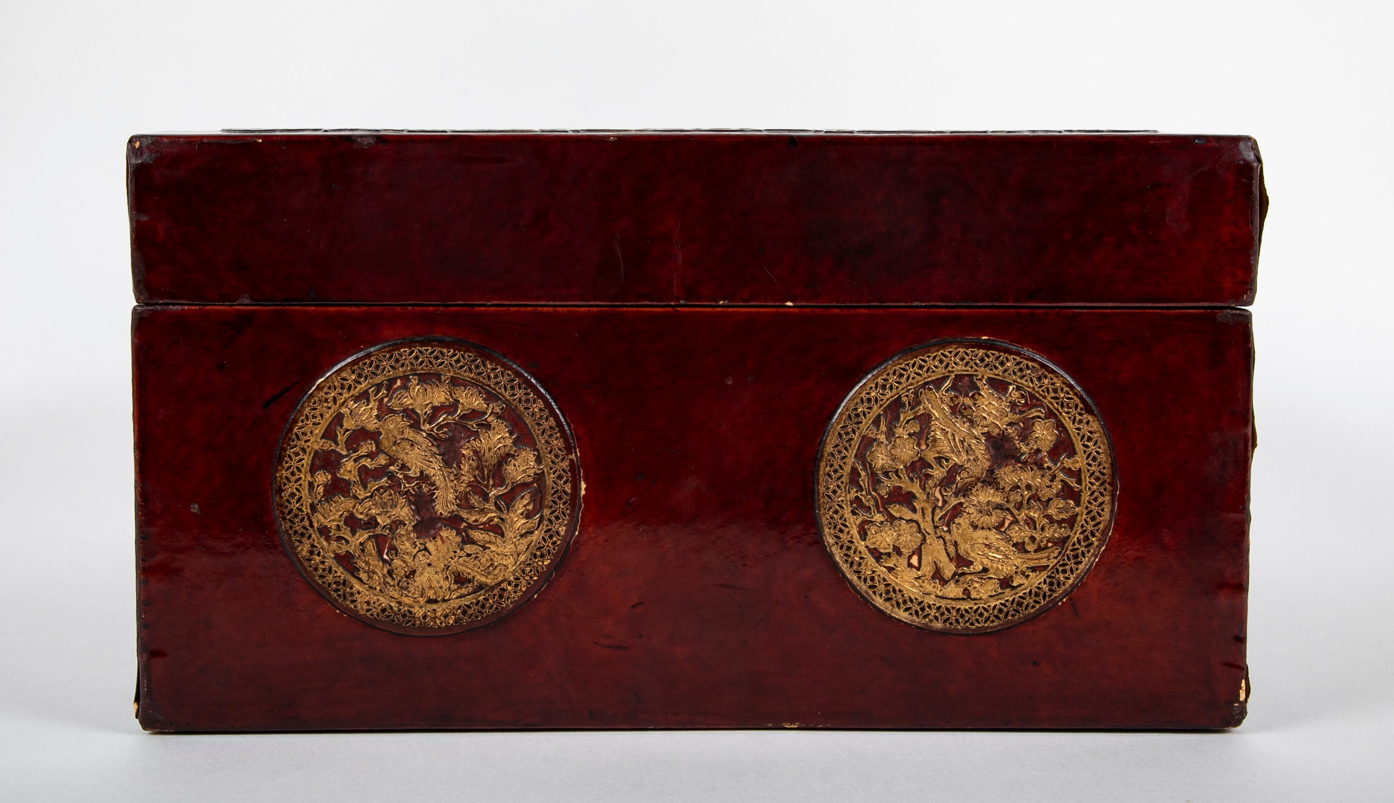 Chinese Leather Box with Gilt Decorations