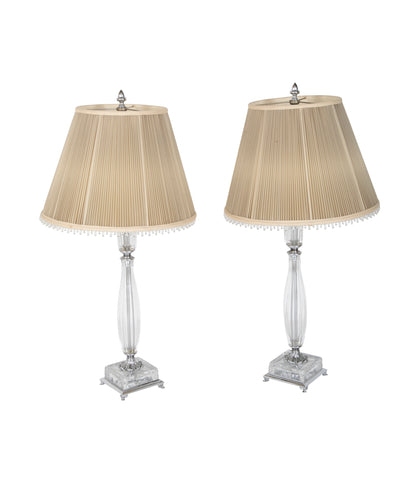 A Pair of Fine Quality Crystal Candlestick Lamps