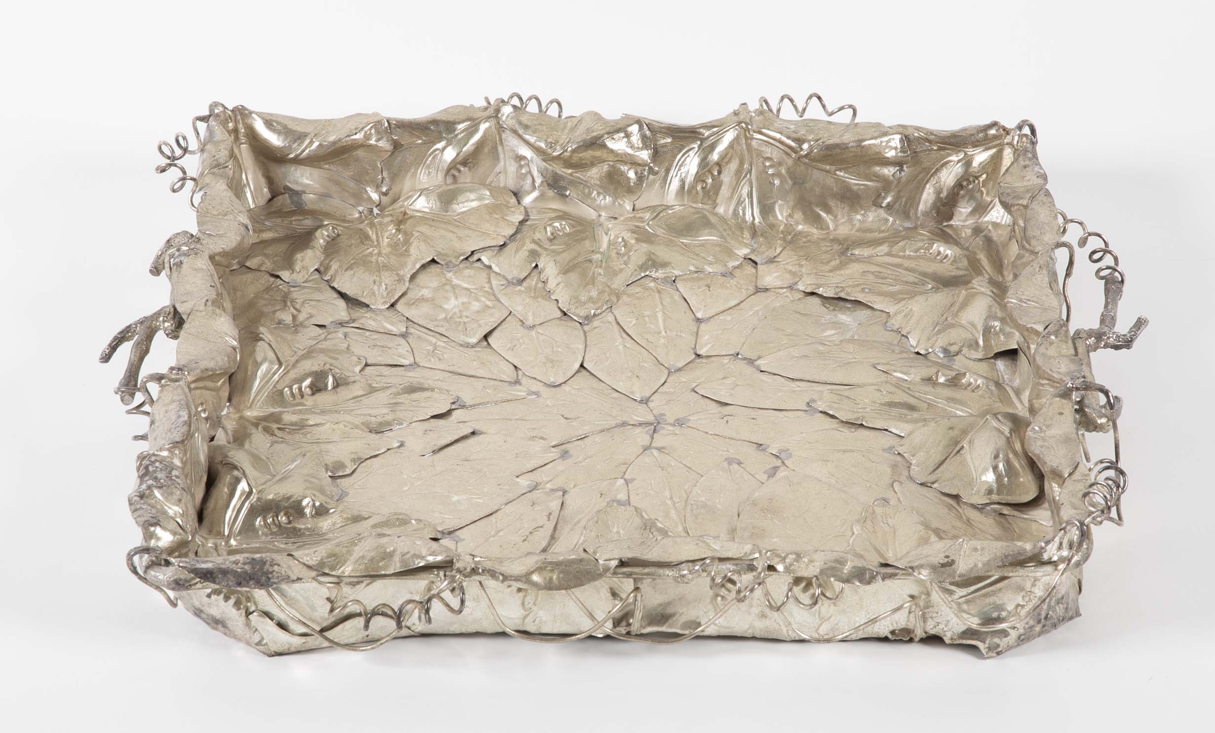 Franco Lapini Italian Silver Plate Tray with Applied Leaves & Vines