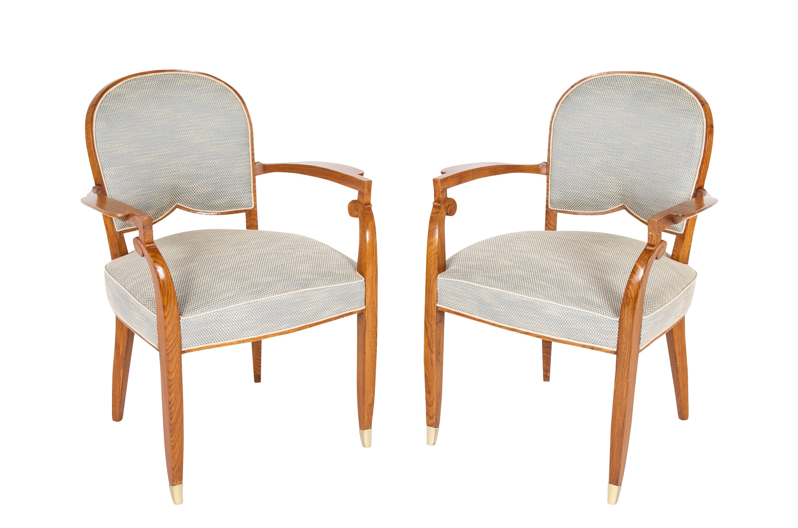Pair if French Walnut Open Armchairs by Jules Leleu