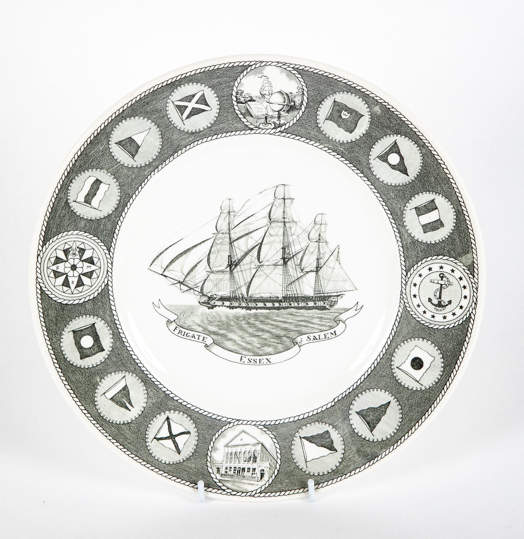 Set of 12 Wedgwood Dinner Plates Commemorating 150th Anniversary of the Peabody Essex Museum of Salem, MA