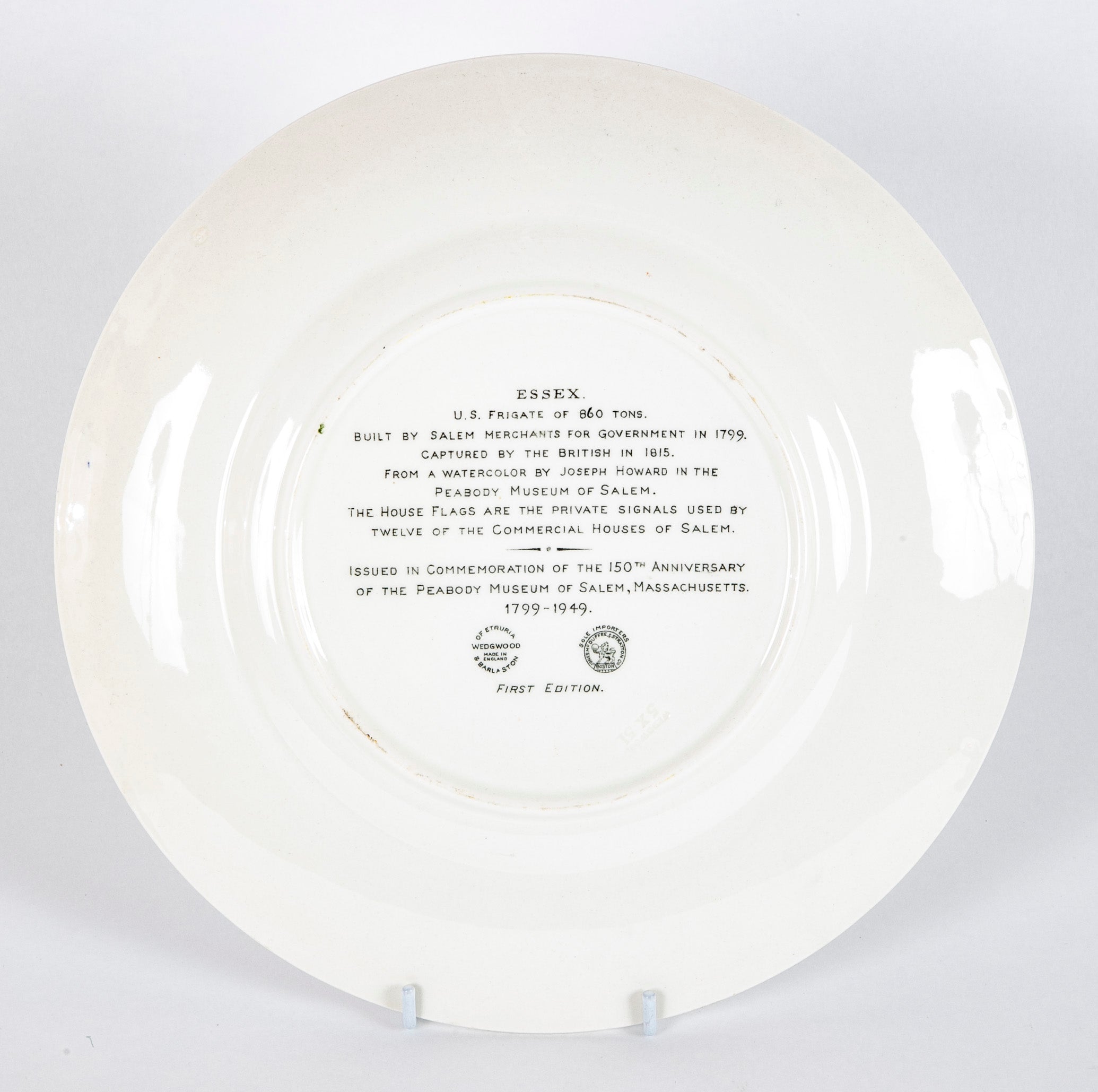 Set of 12 Wedgwood Dinner Plates Commemorating 150th Anniversary of the Peabody Essex Museum of Salem, MA